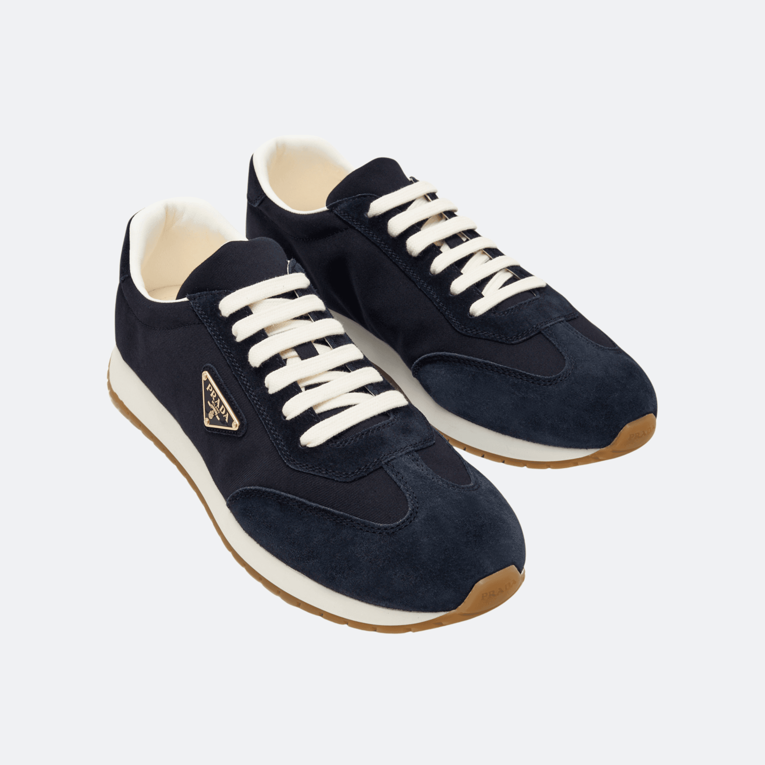 Prada Nylon & Suede Navy Blue Low-Top Sneakers with Enamel Triangle Logo for Men alternate