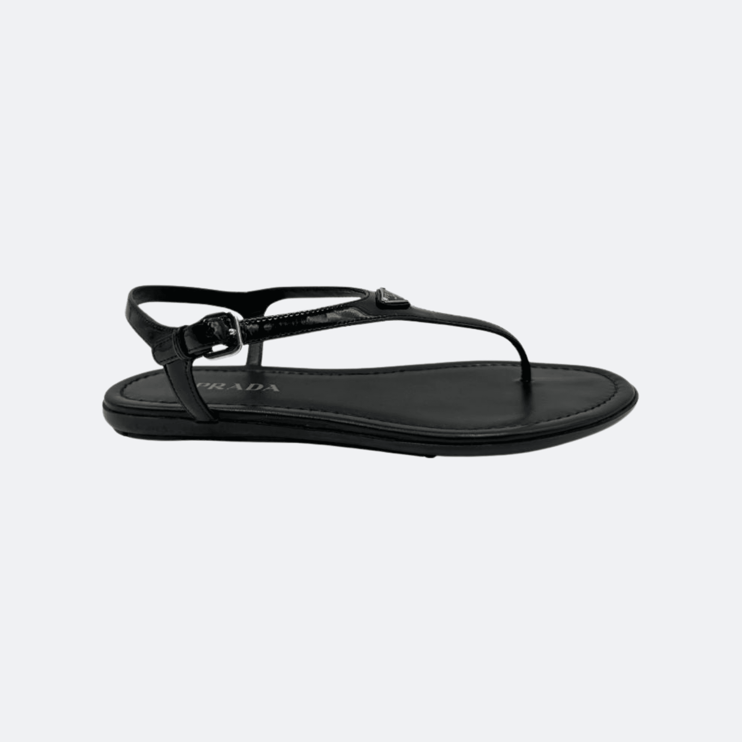 Prada Patent Leather Triangle Logo Sandals for Women - Black