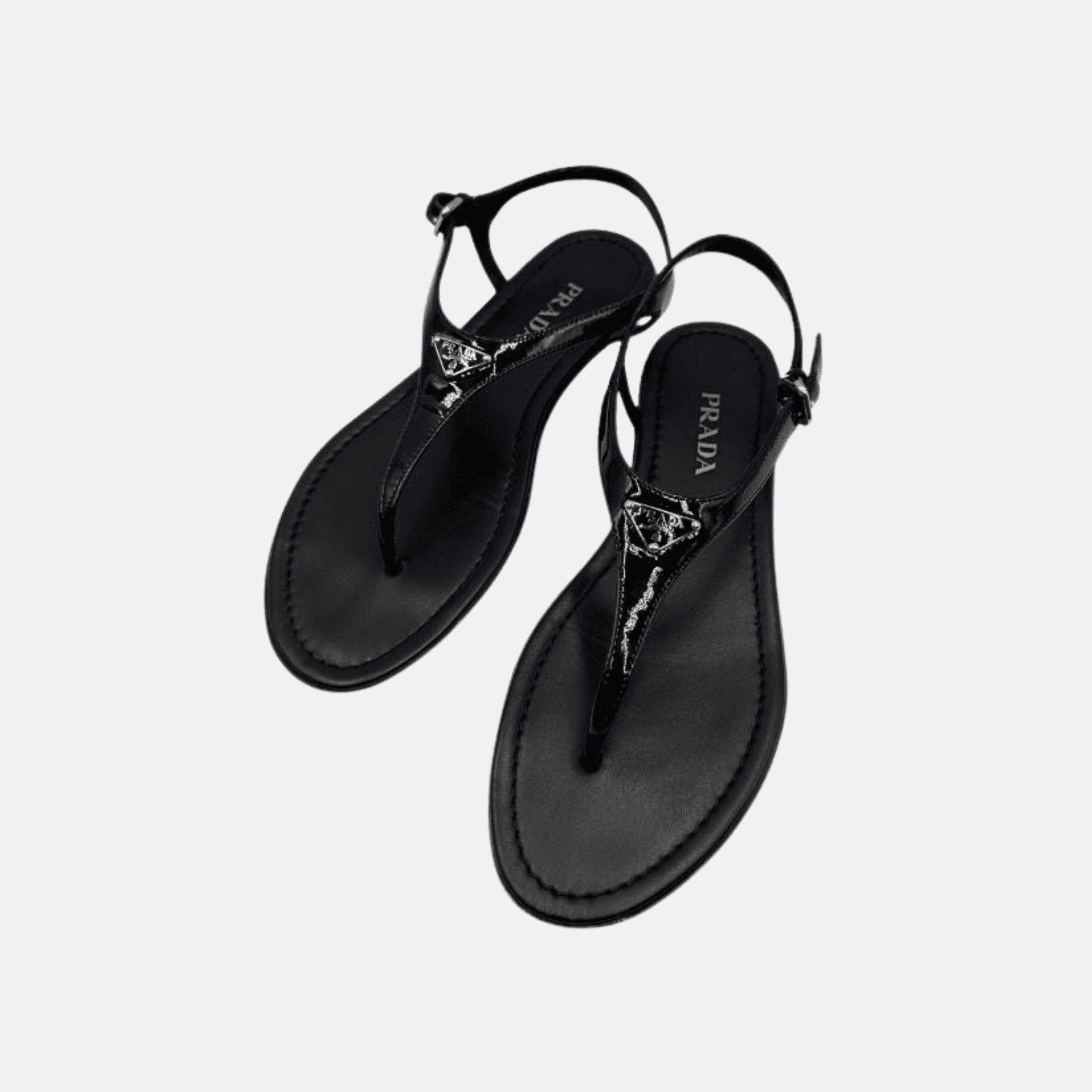 Prada Patent Leather Triangle Logo Sandals for Women - Black alternate