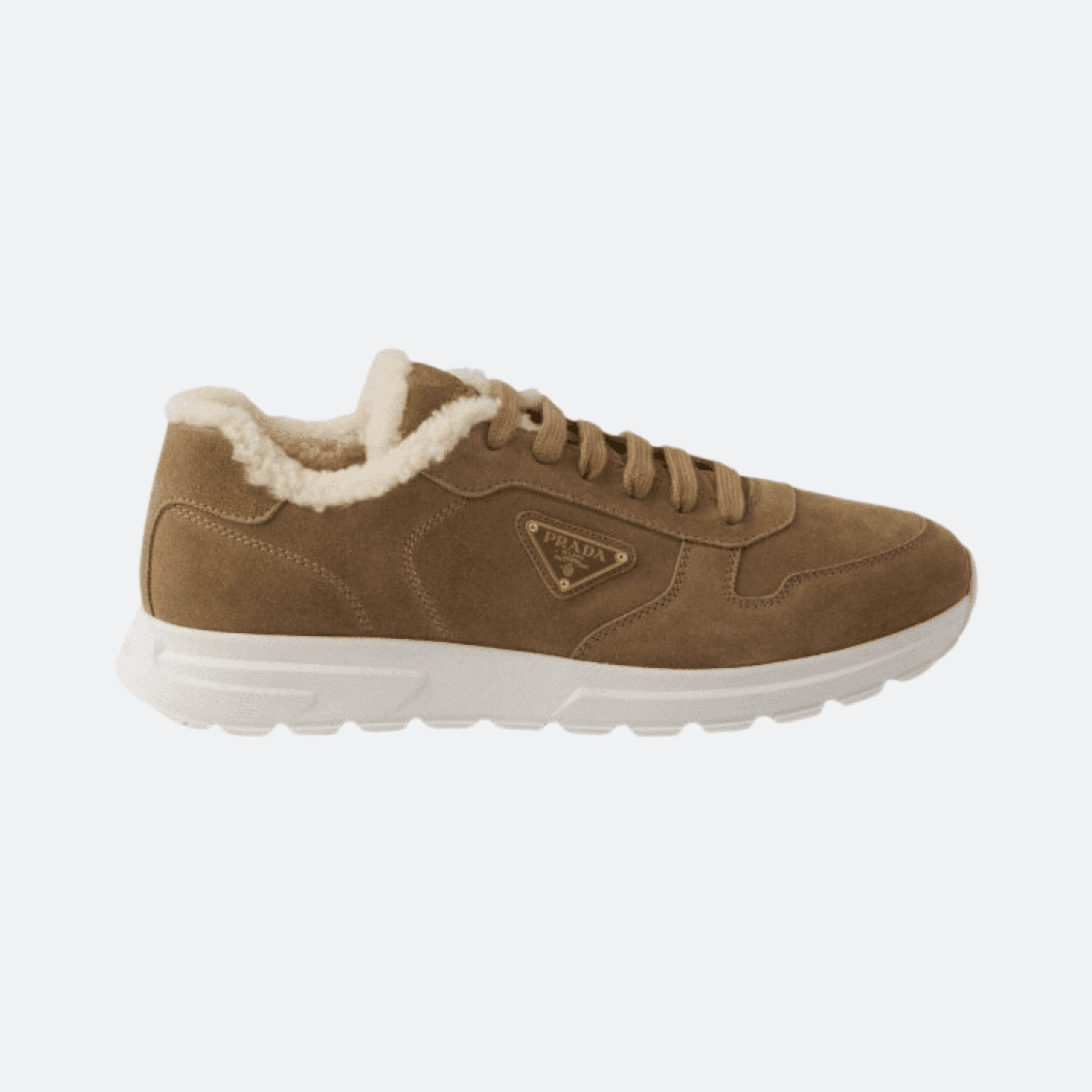Prada Prax Suede Sneakers With Shearling Lining And Triangle Logo - Camel