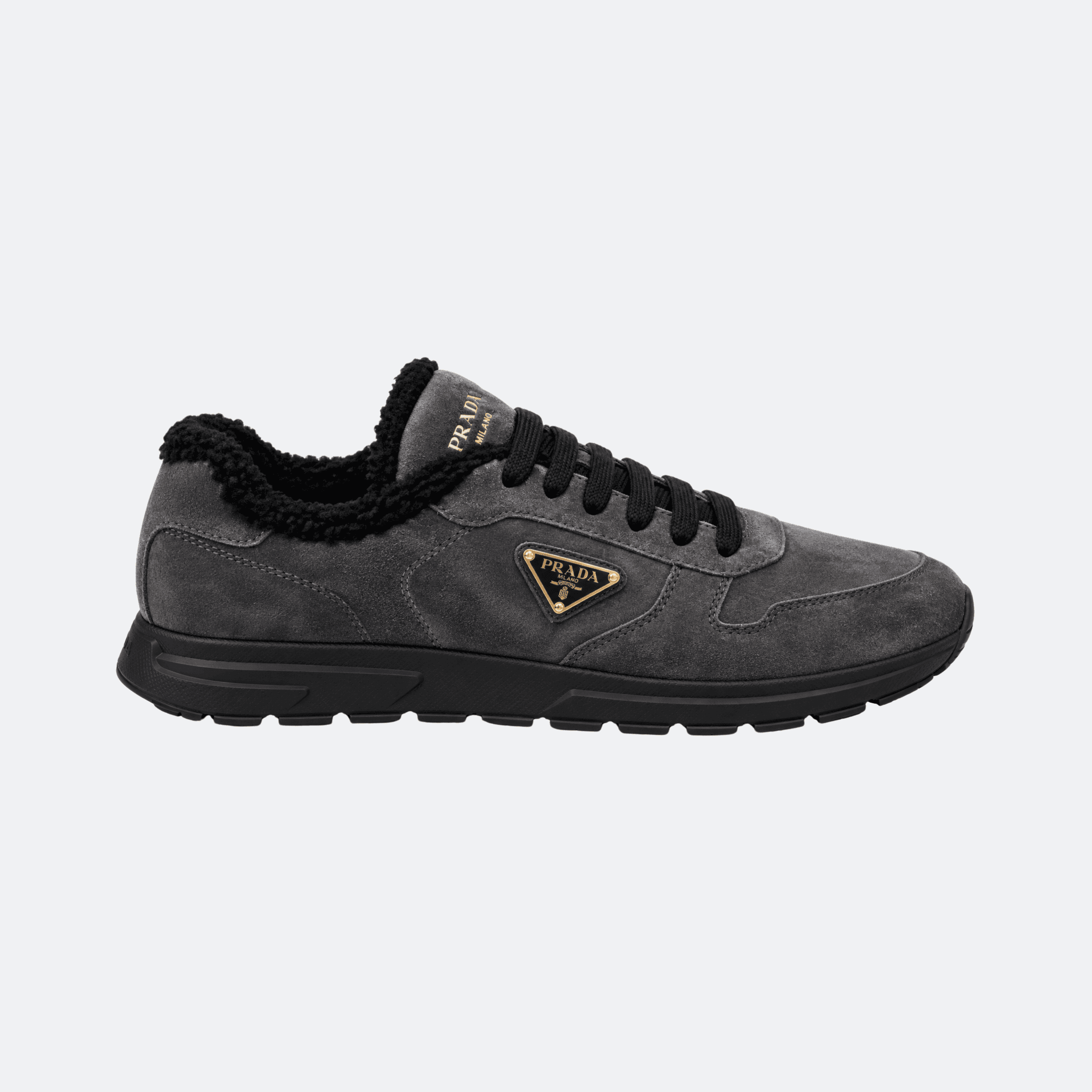 Prada Prax Suede Sneakers With Shearling Lining And Triangle Logo - Grey