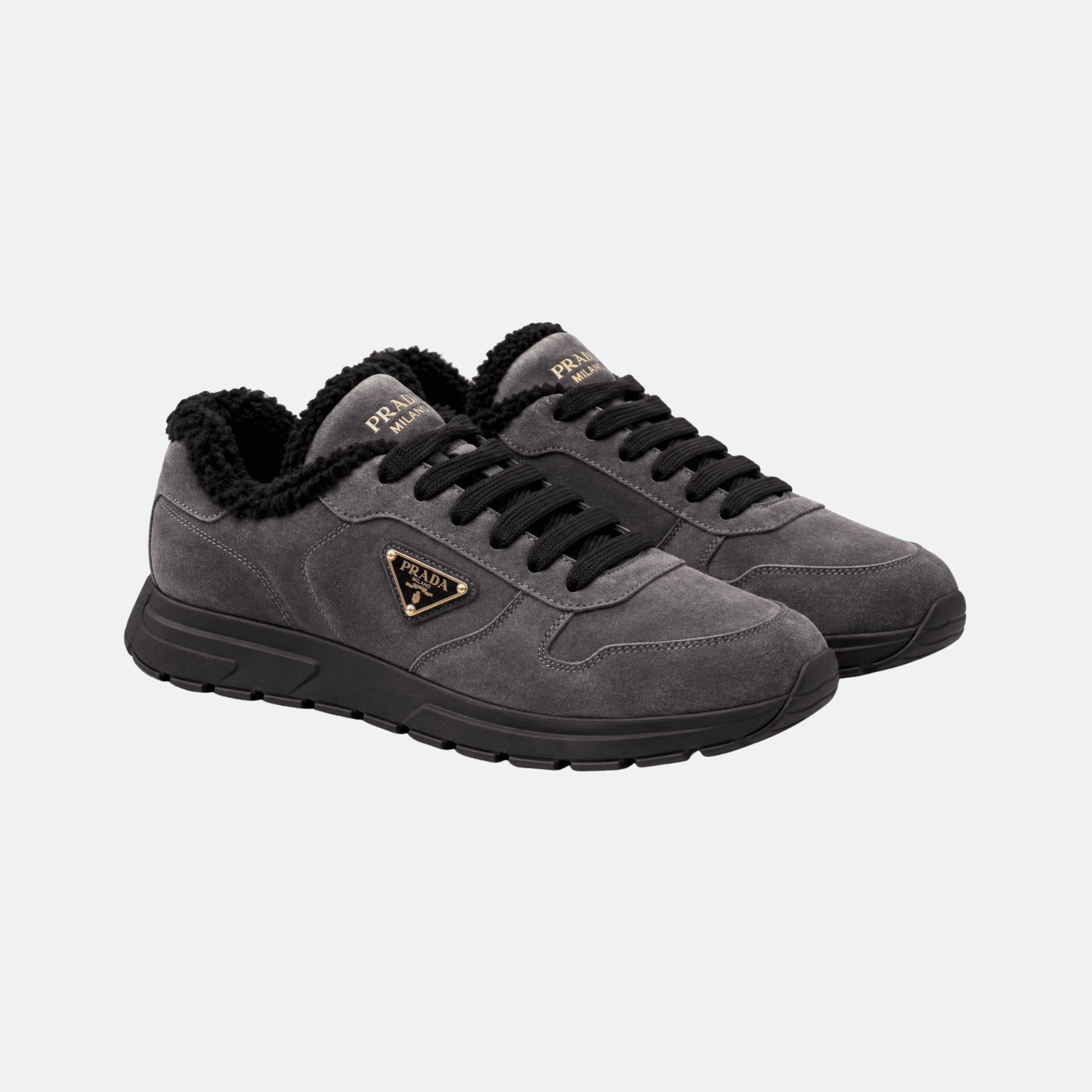 Prada Prax Suede Sneakers With Shearling Lining And Triangle Logo - Grey alternate