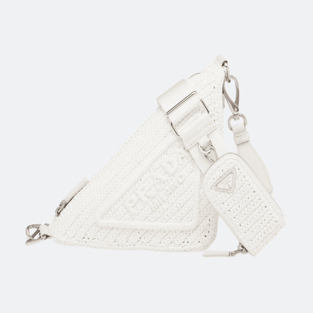 Prada Raffia White Crochet Triangle Mini Bag