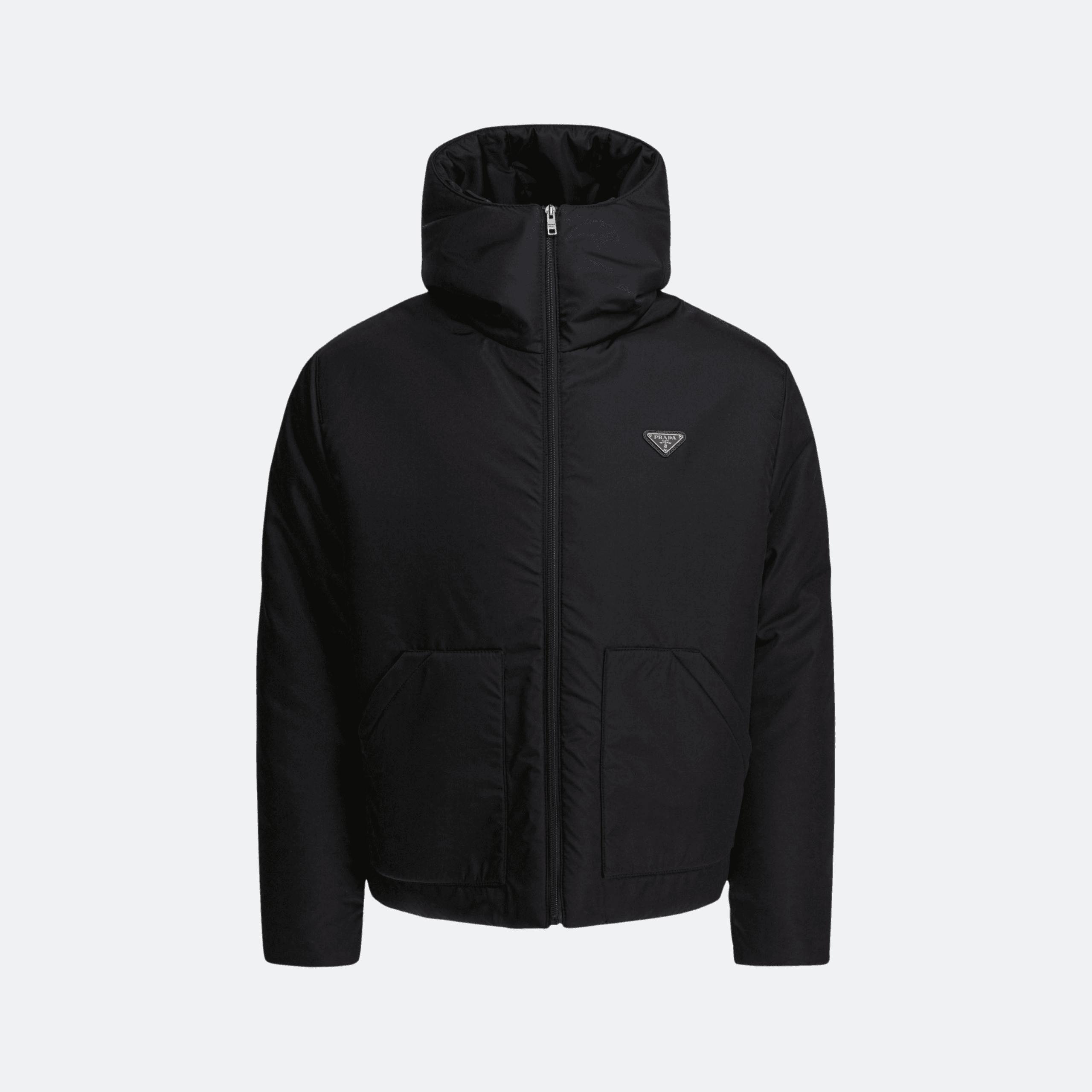 Prada Re-Nylon Hooded Padded Jacket With Patch Pockets And Triangle Logo - Black alternate
