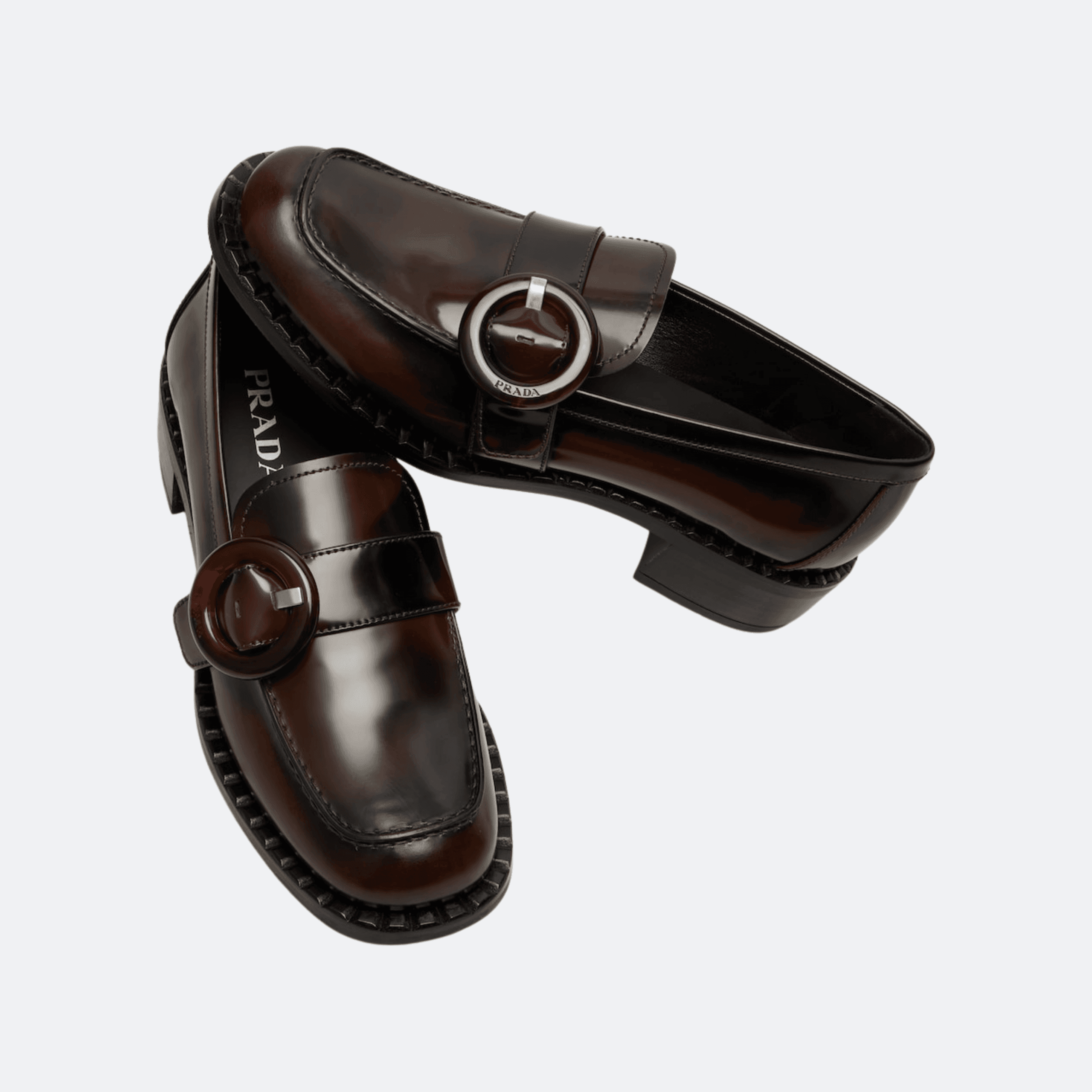 Prada Sienna Patent Leather Buckle Loafers - Brown alternate
