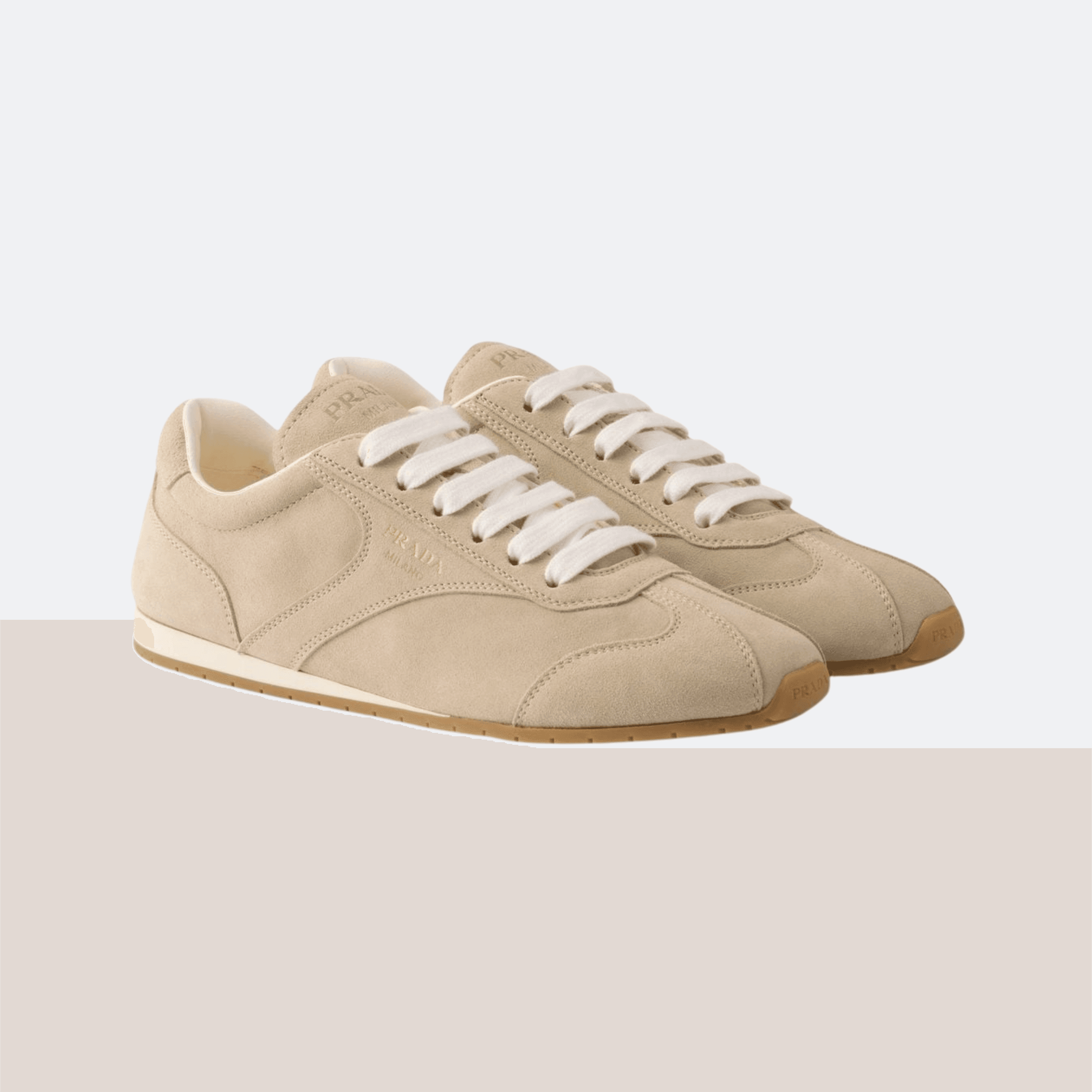 Prada Spark Suede Sneakers For Women - Beige alternate