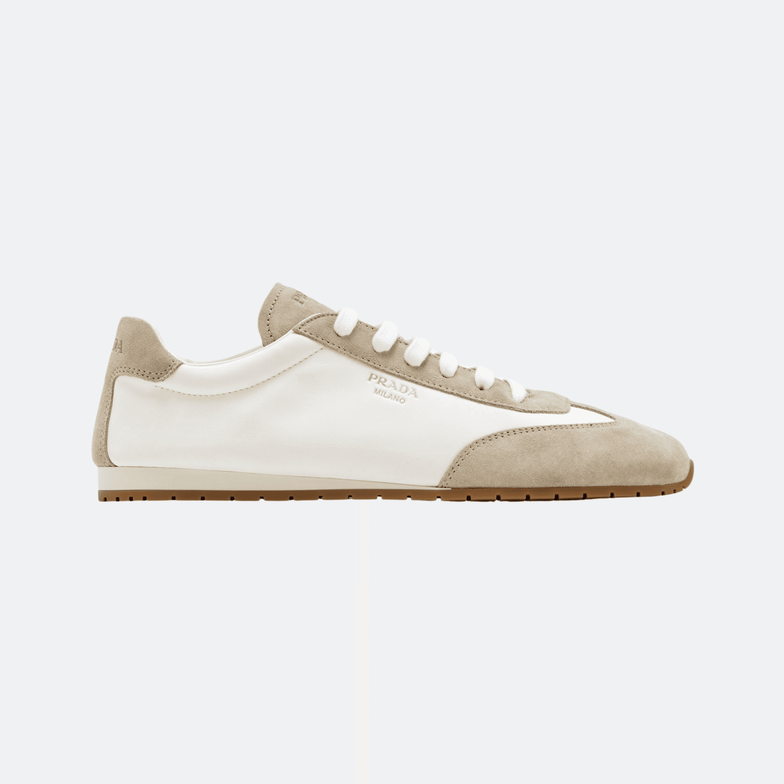 Prada Spark Suede Sneakers For Women - Beige White