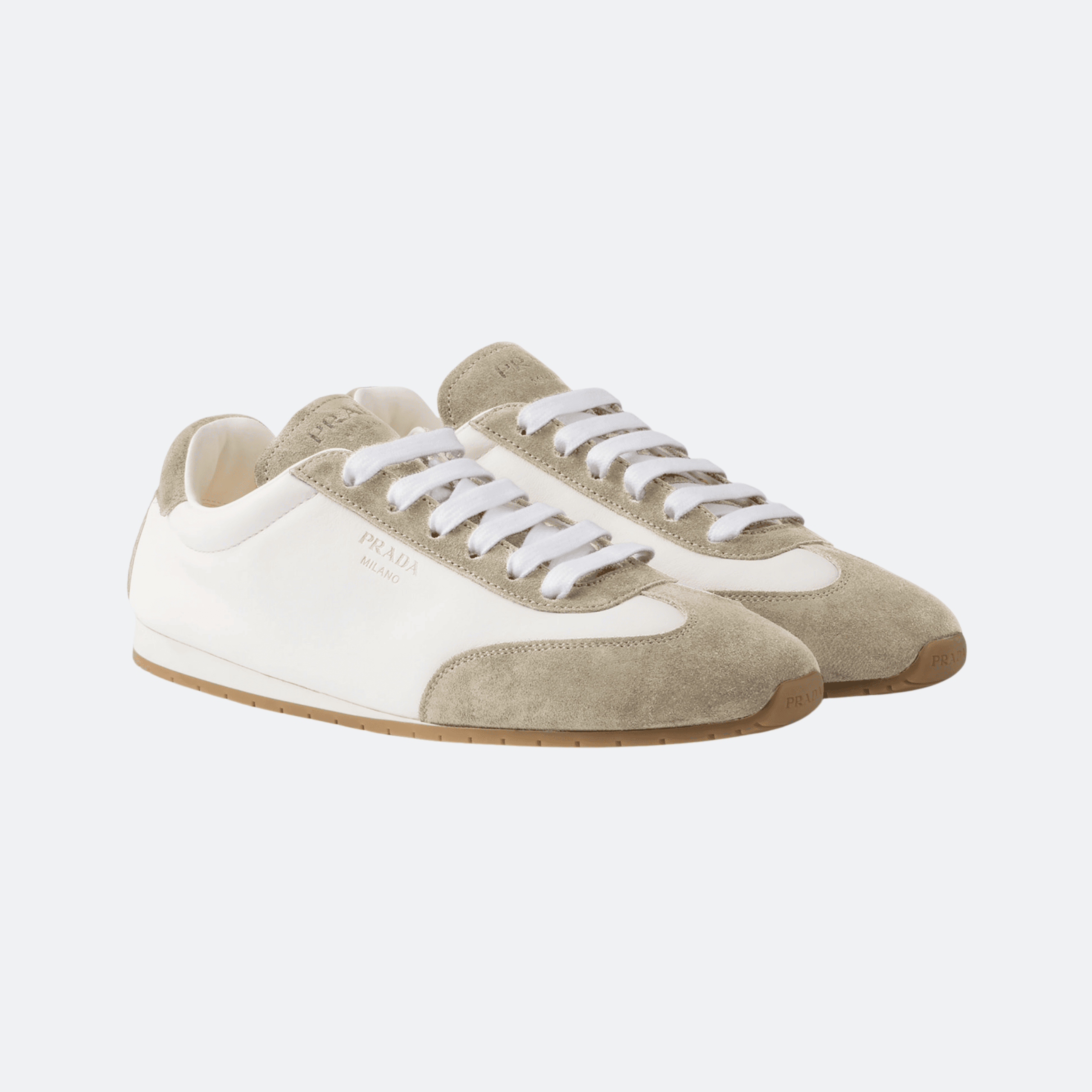 Prada Spark Suede Sneakers For Women - Beige White alternate