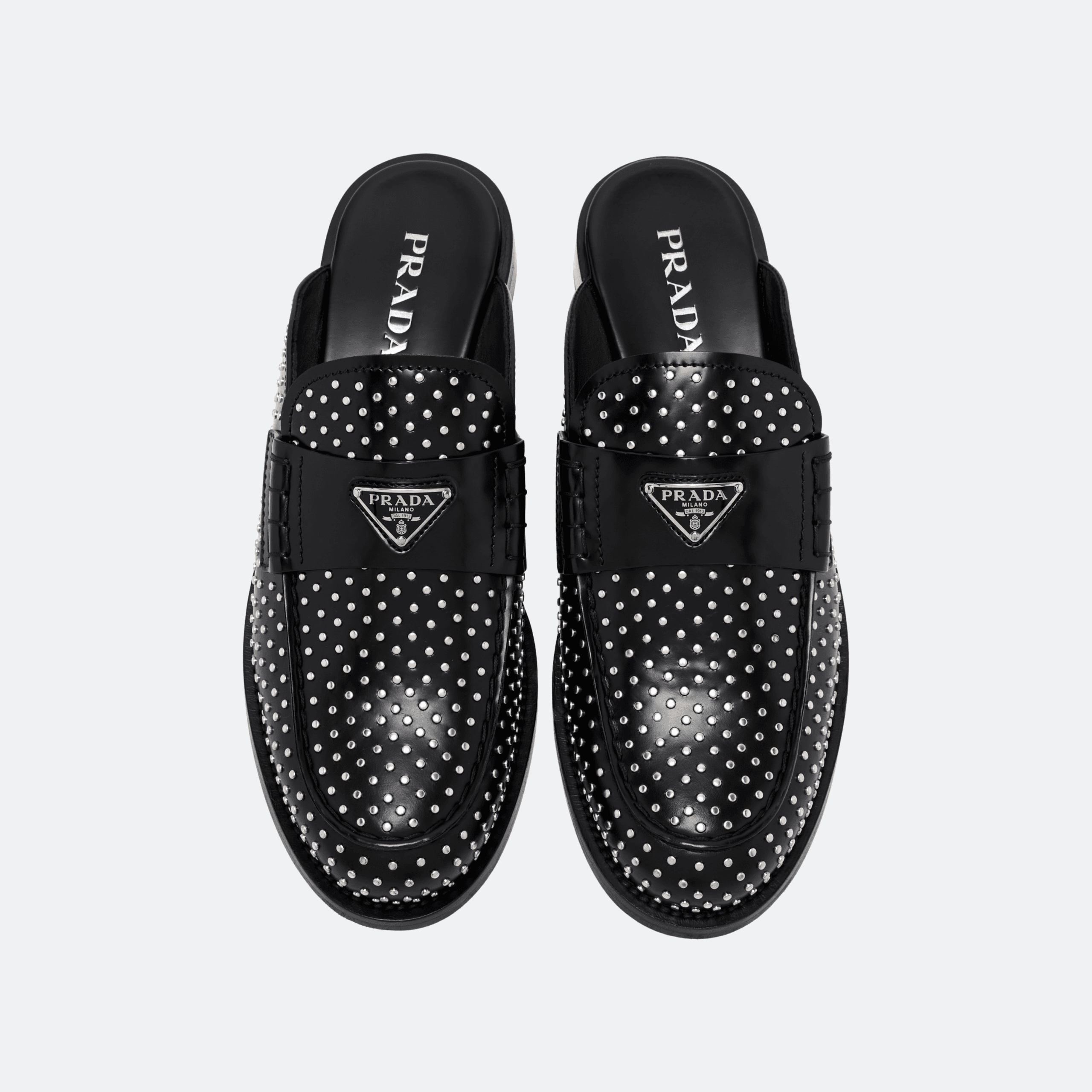 Prada Studded Leather Mules with Triangle Logo – Black alternate