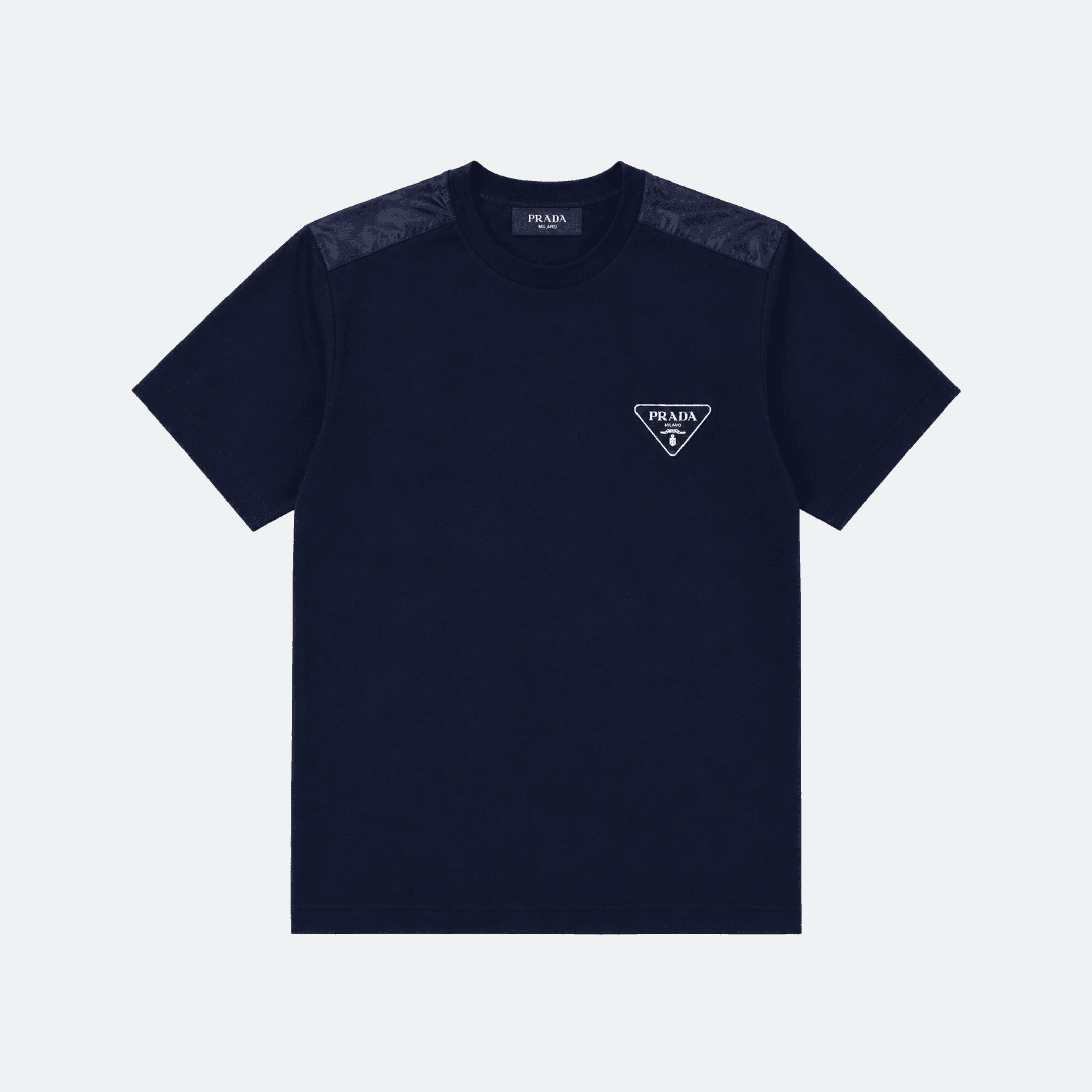 Prada Triangle Logo Cotton T-Shirt for Men - Navy