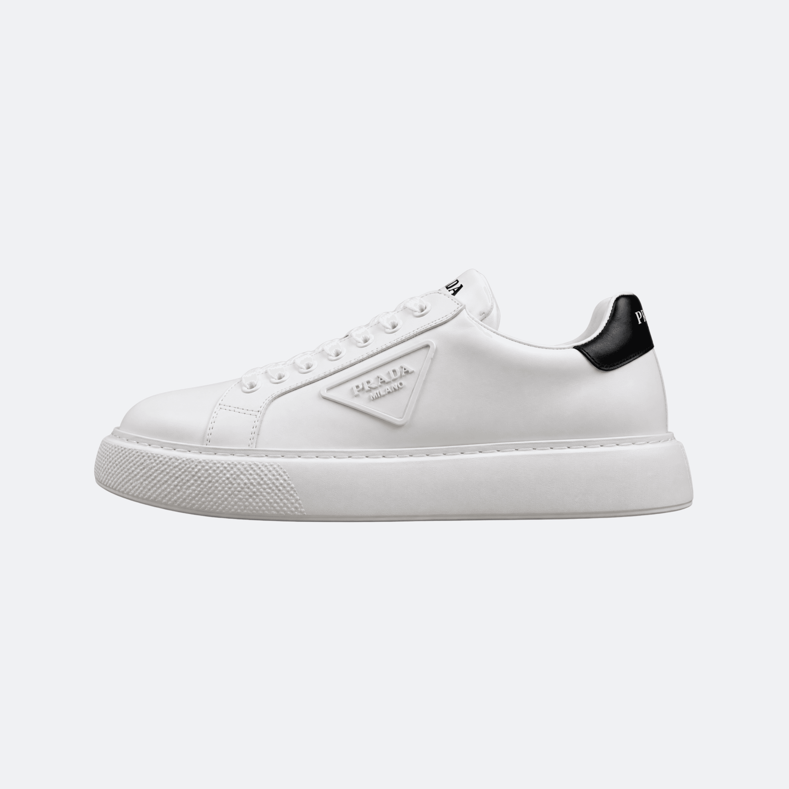Prada Triangle Logo Lace-Up Sneakers For Women - White