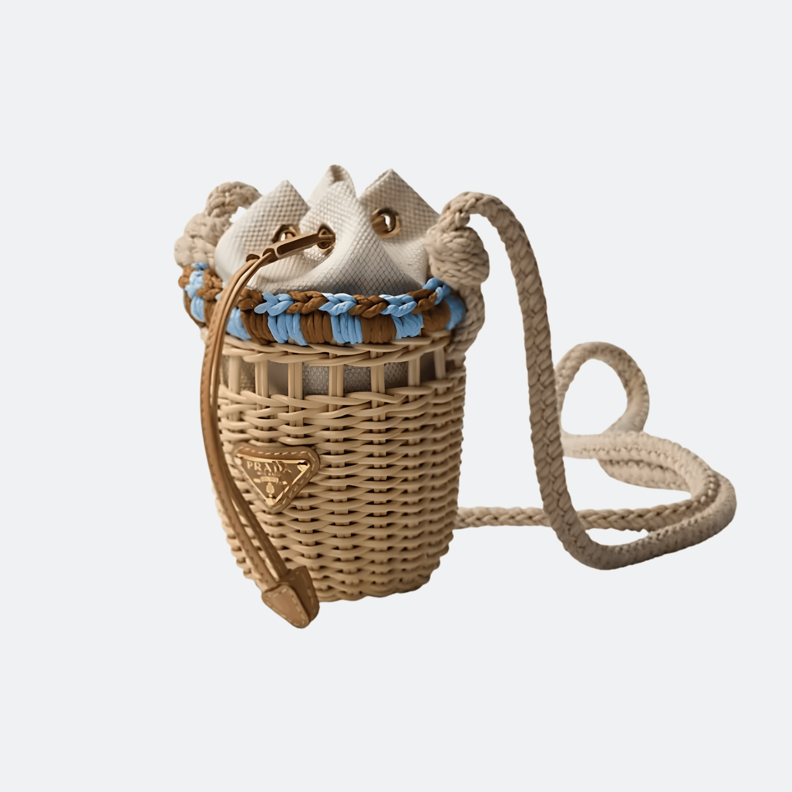 Prada Wicker And Linen-Blend Mini Shoulder Bag For Women - Natural alternate