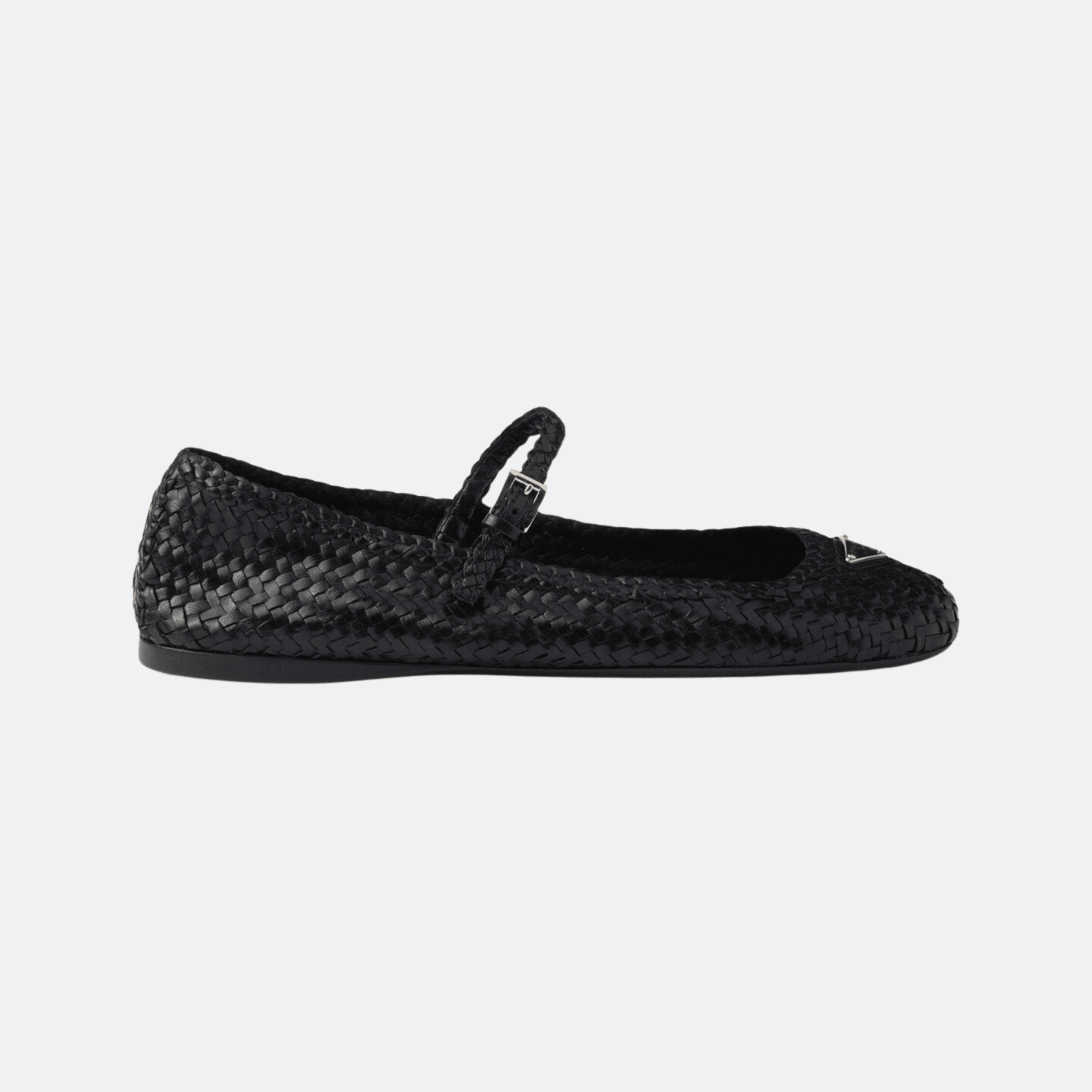 Prada Woven Leather Ballet Flats For Women - Black