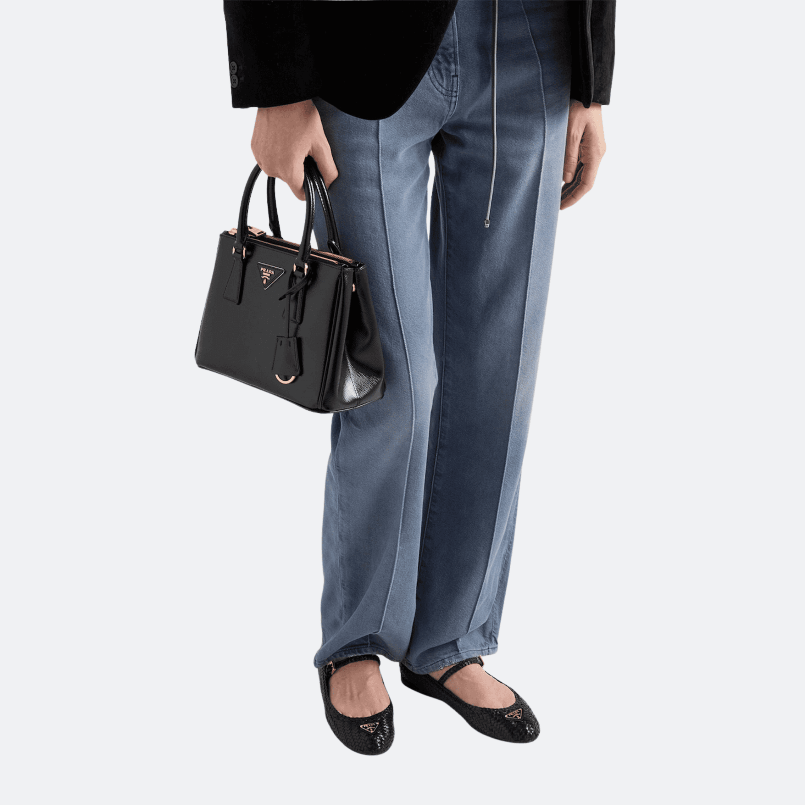Prada Woven Leather Ballet Flats For Women - Black alternate