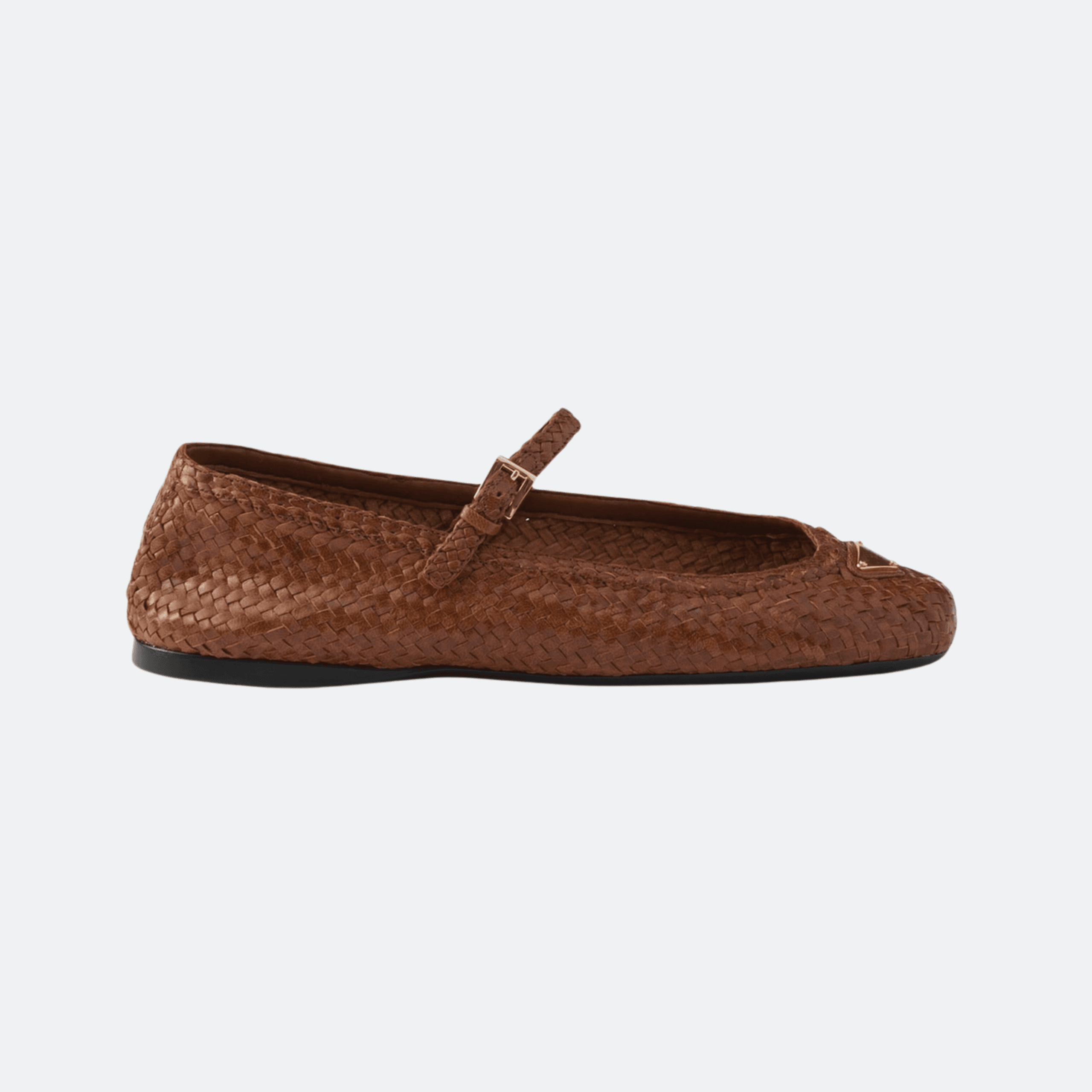 Prada Woven Leather Ballet Flats For Women - Brown