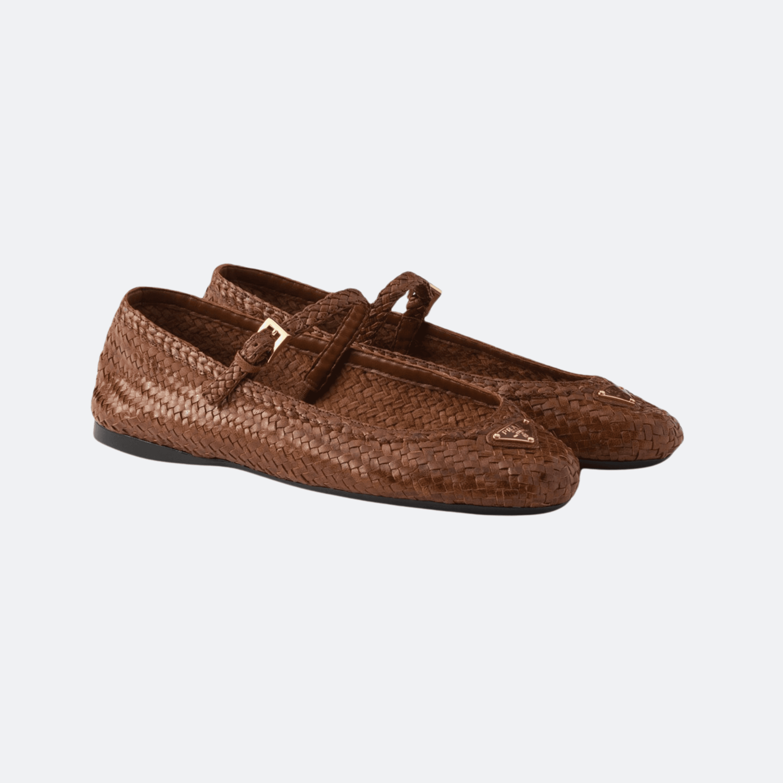 Prada Woven Leather Ballet Flats For Women - Brown alternate