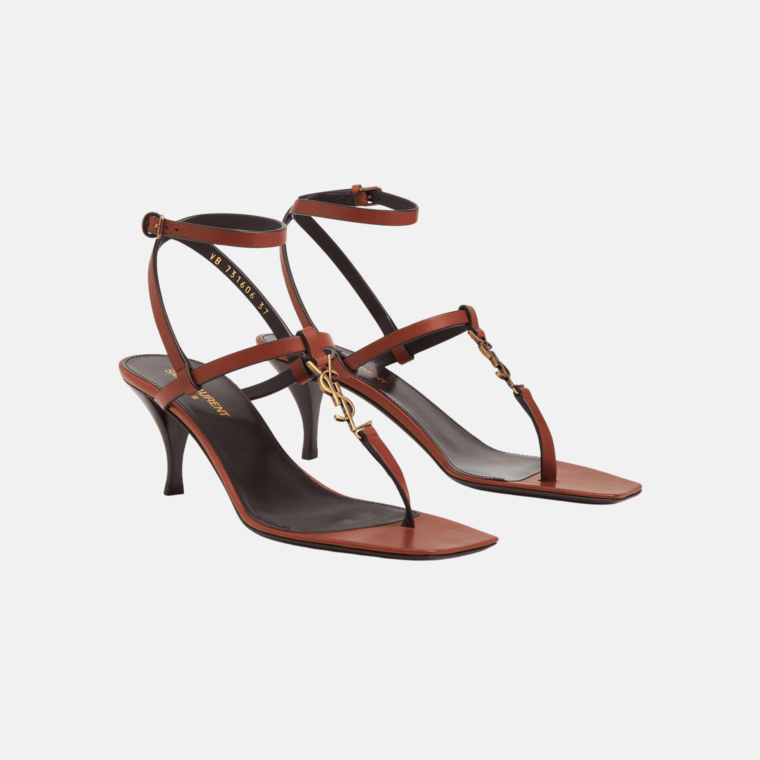 Saint Laurent Cassandre 60 Leather Sandals - Brown alternate