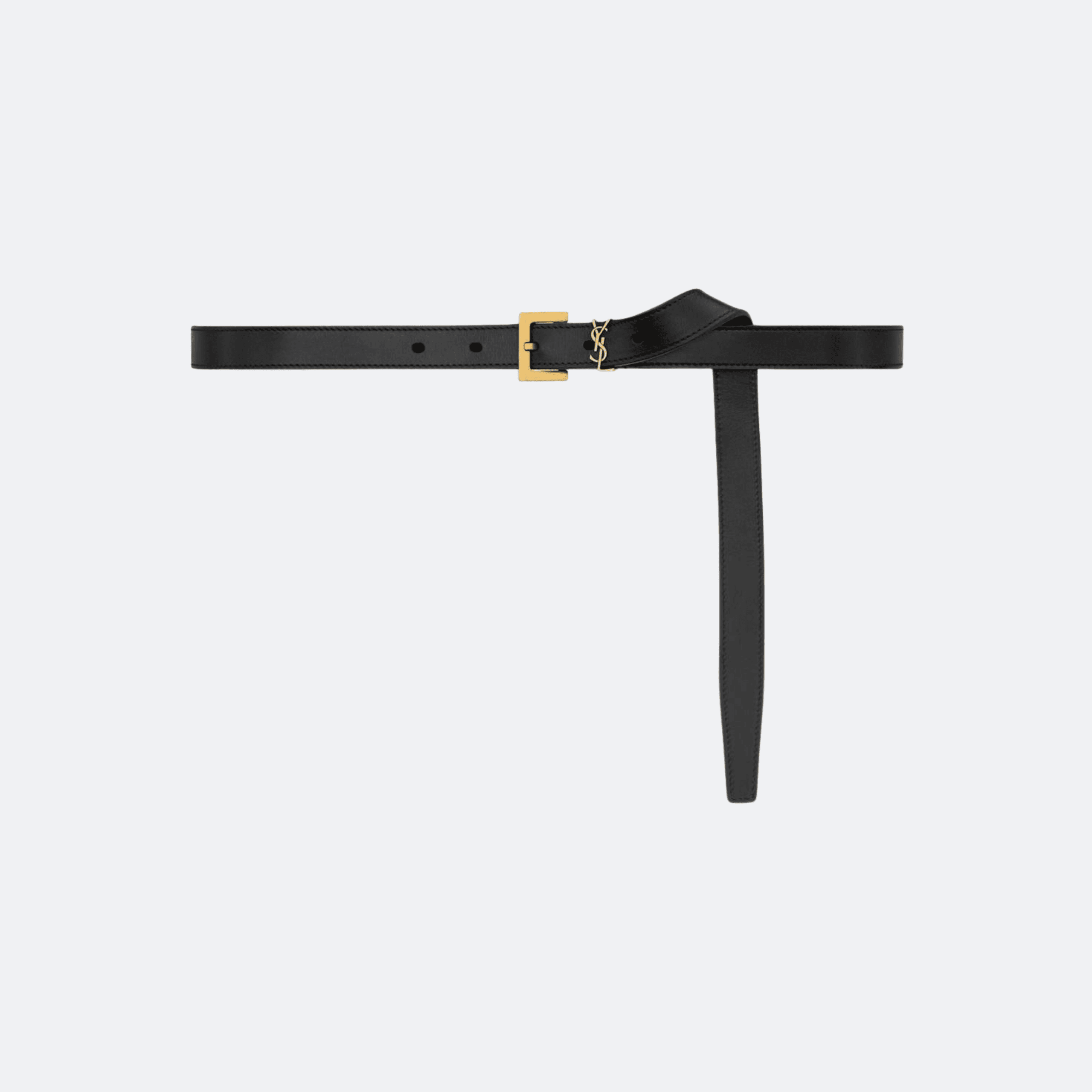 Saint Laurent Cassandre Leather Thin Belt - Black alternate
