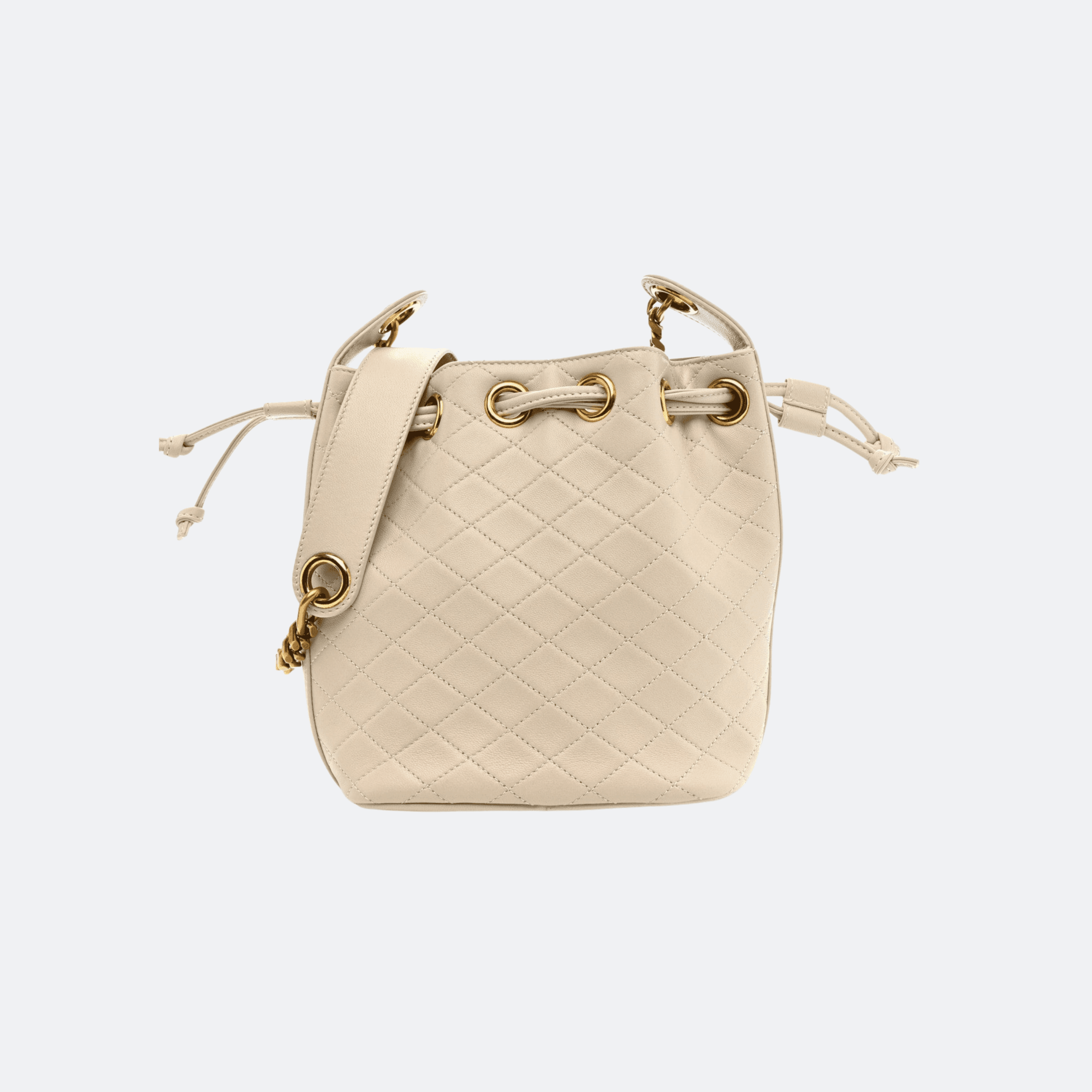 Saint Laurent Cassandre Quilted Leather Bucket Bag - Ivory White