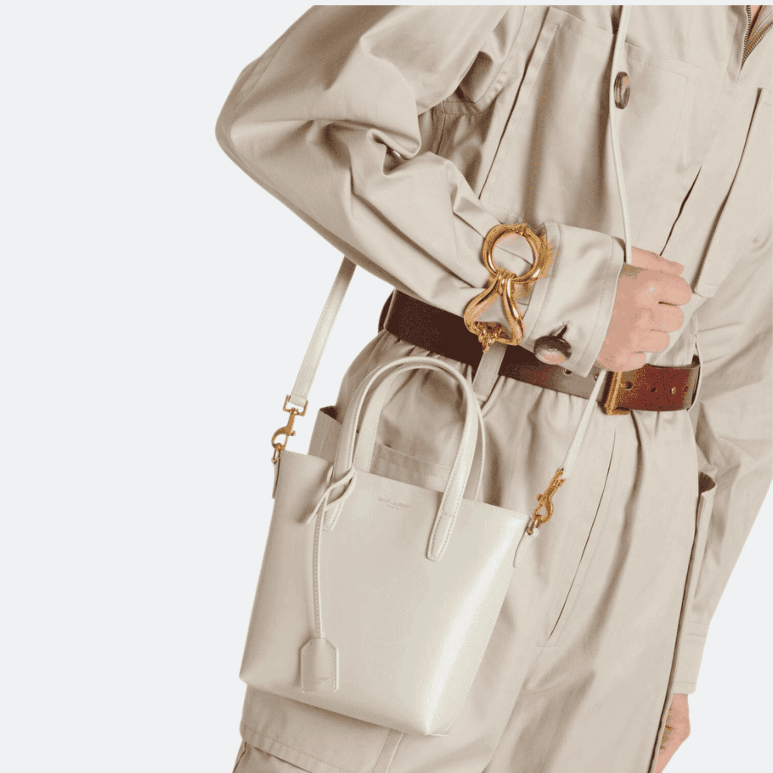 Saint Laurent Mini Leather Tote Bag - Ivory White alternate