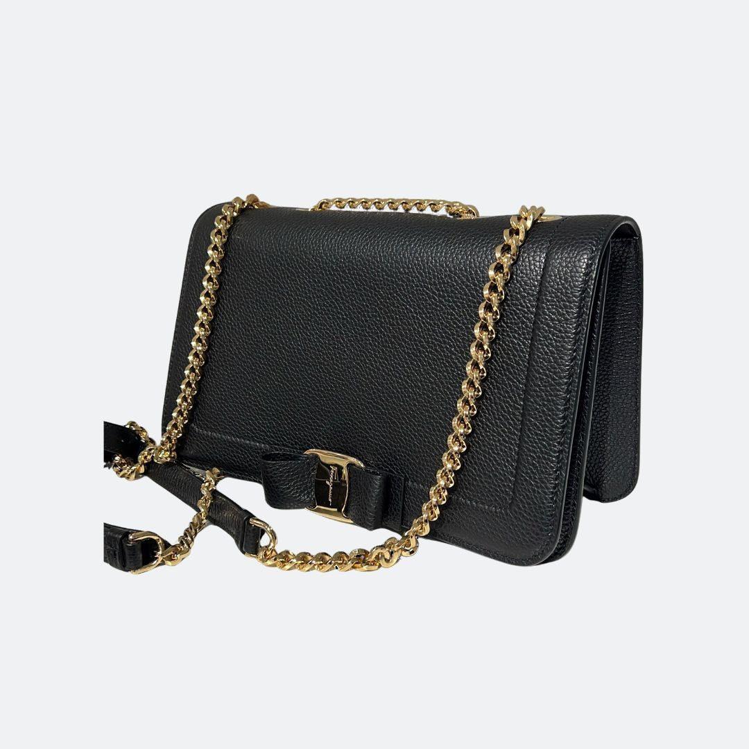 Salvatore Ferragamo Black Bow-detailed clutch
