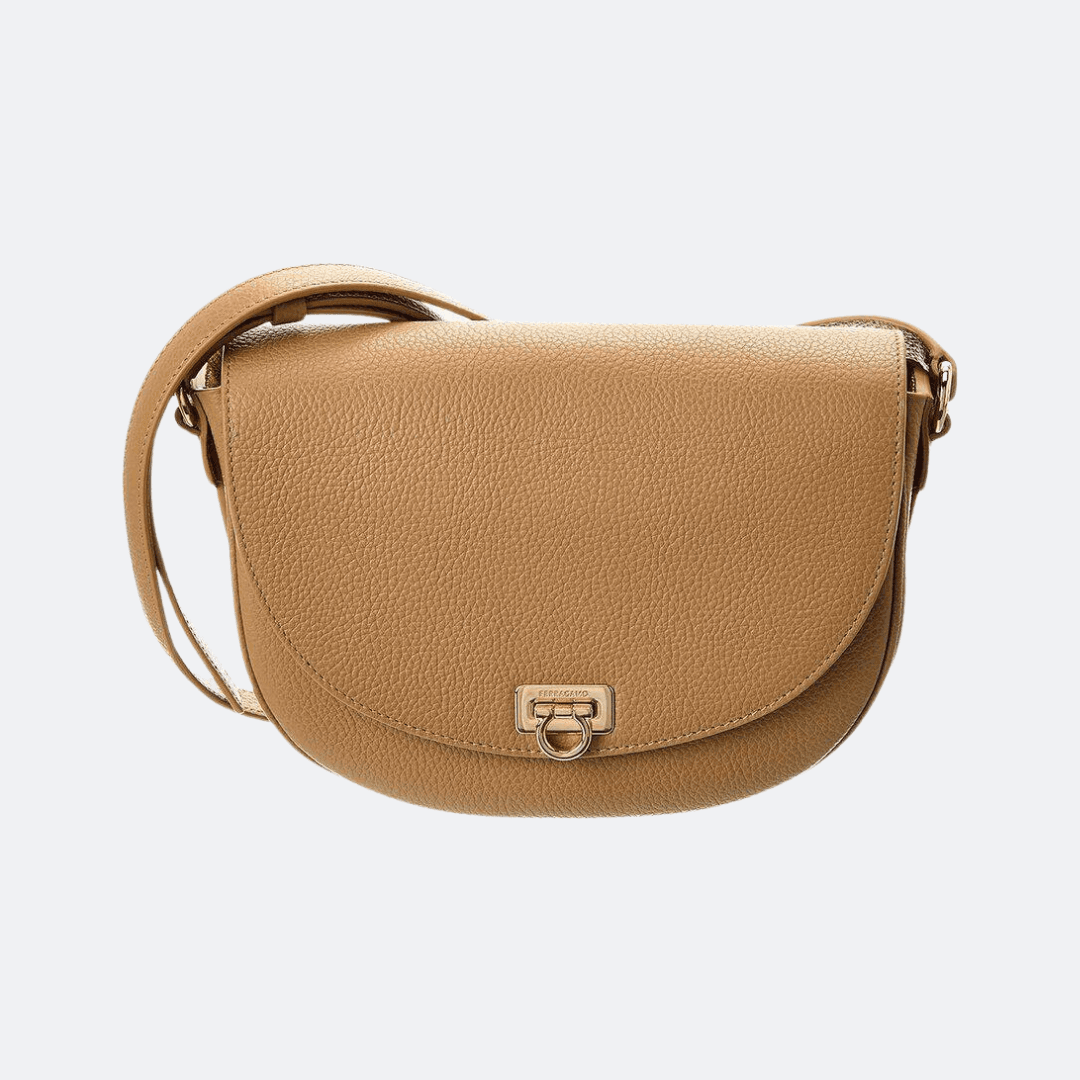Salvatore Ferragamo Gancini Leather Beige Crossbody Bag