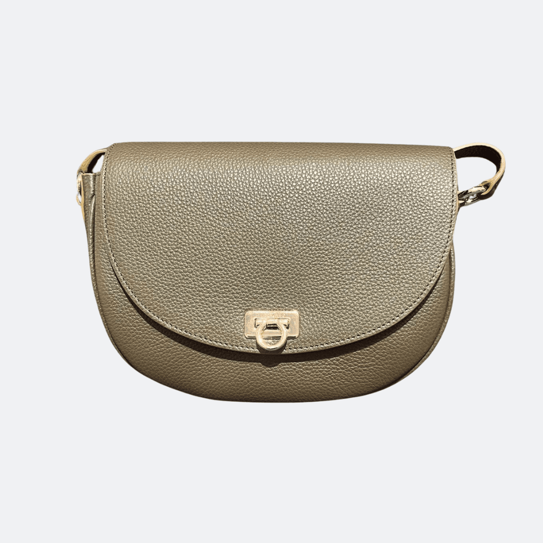 Salvatore Ferragamo Gancini Leather Khaki Crossbody Bag