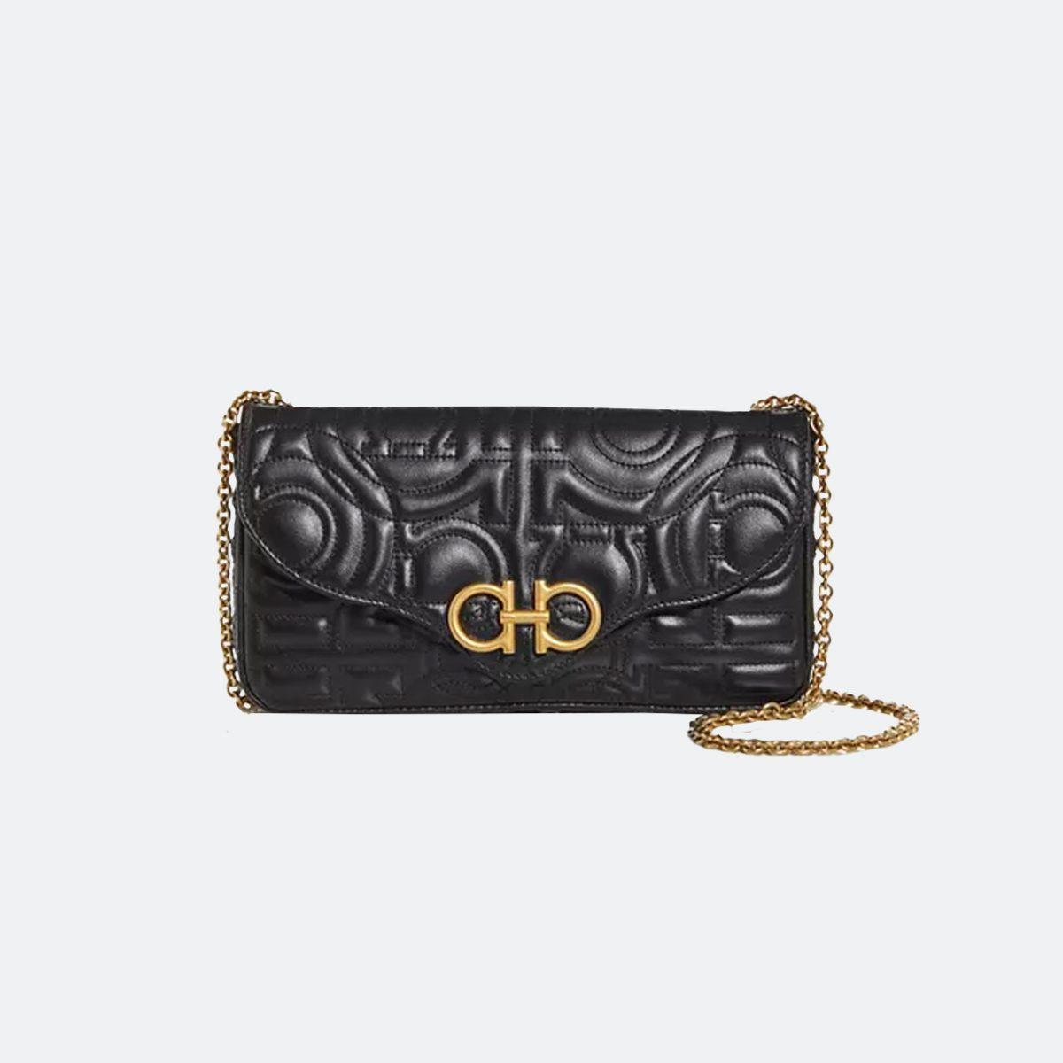 Salvatore Ferragamo Gancini Quilted Leather Clutch