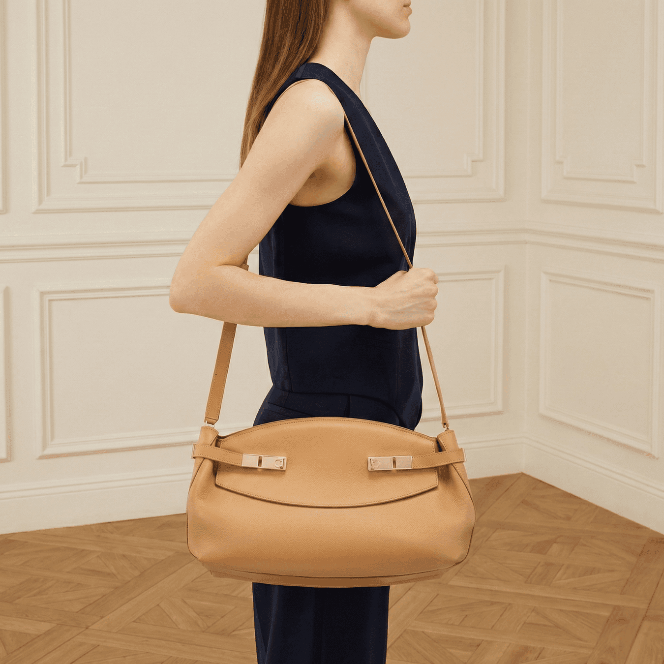 Salvatore Ferragamo “Hug” Large Leather Shoulder Bag - Camel alternate