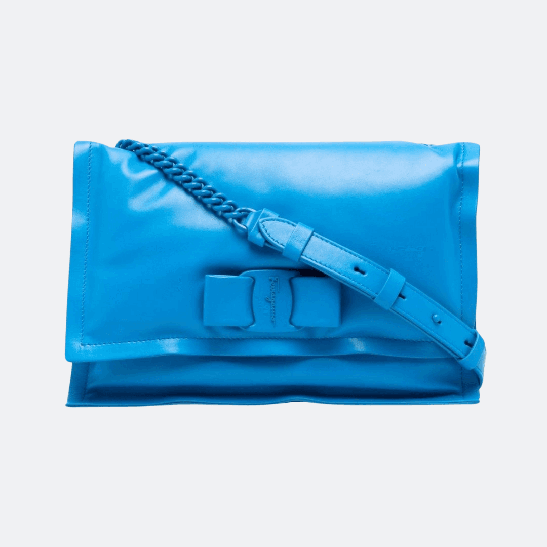 Salvatore Ferragamo Small Viva Bow Blue Shoulder Bag