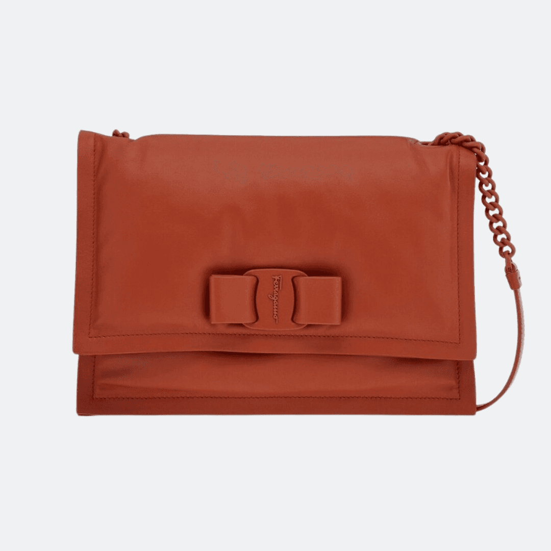Salvatore Ferragamo Small Viva Bow Brown Shoulder Bag
