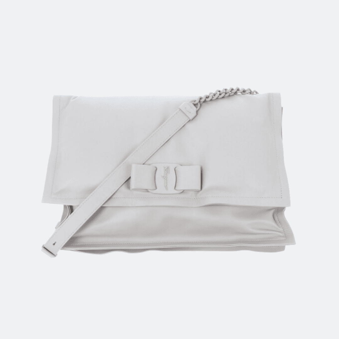 Salvatore Ferragamo Small Viva Bow White Shoulder Bag