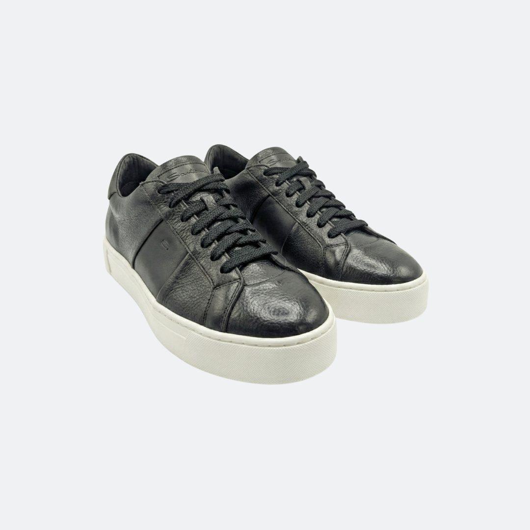 Santoni All Black Men Leather Sneakers alternate