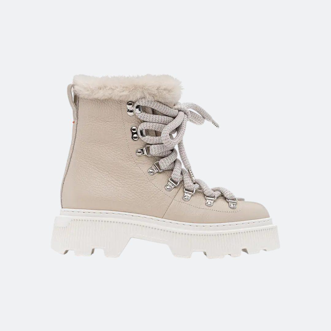 Santoni Beige Women Hiking Boots with Fur