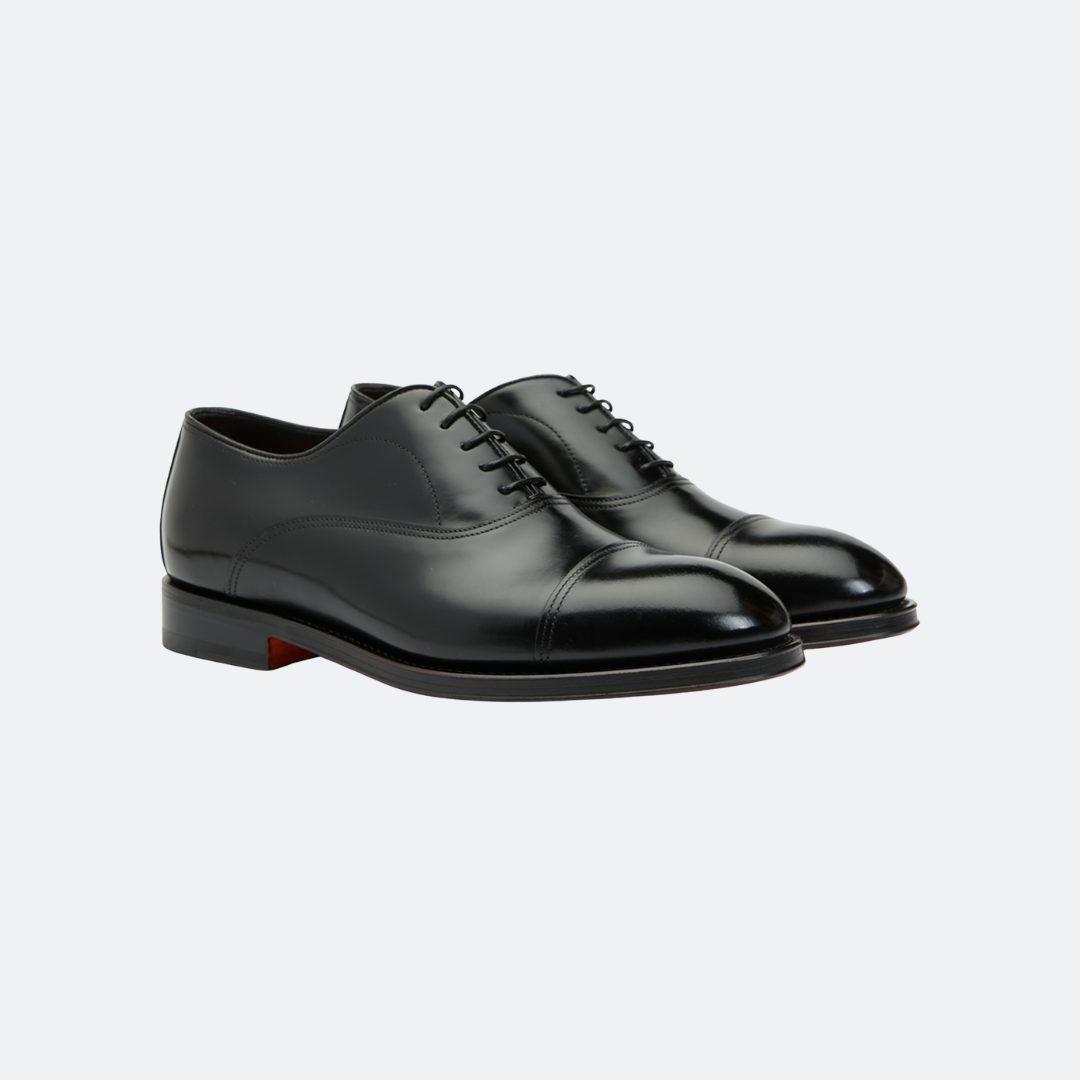 Santoni Black Leather Men Loafers alternate