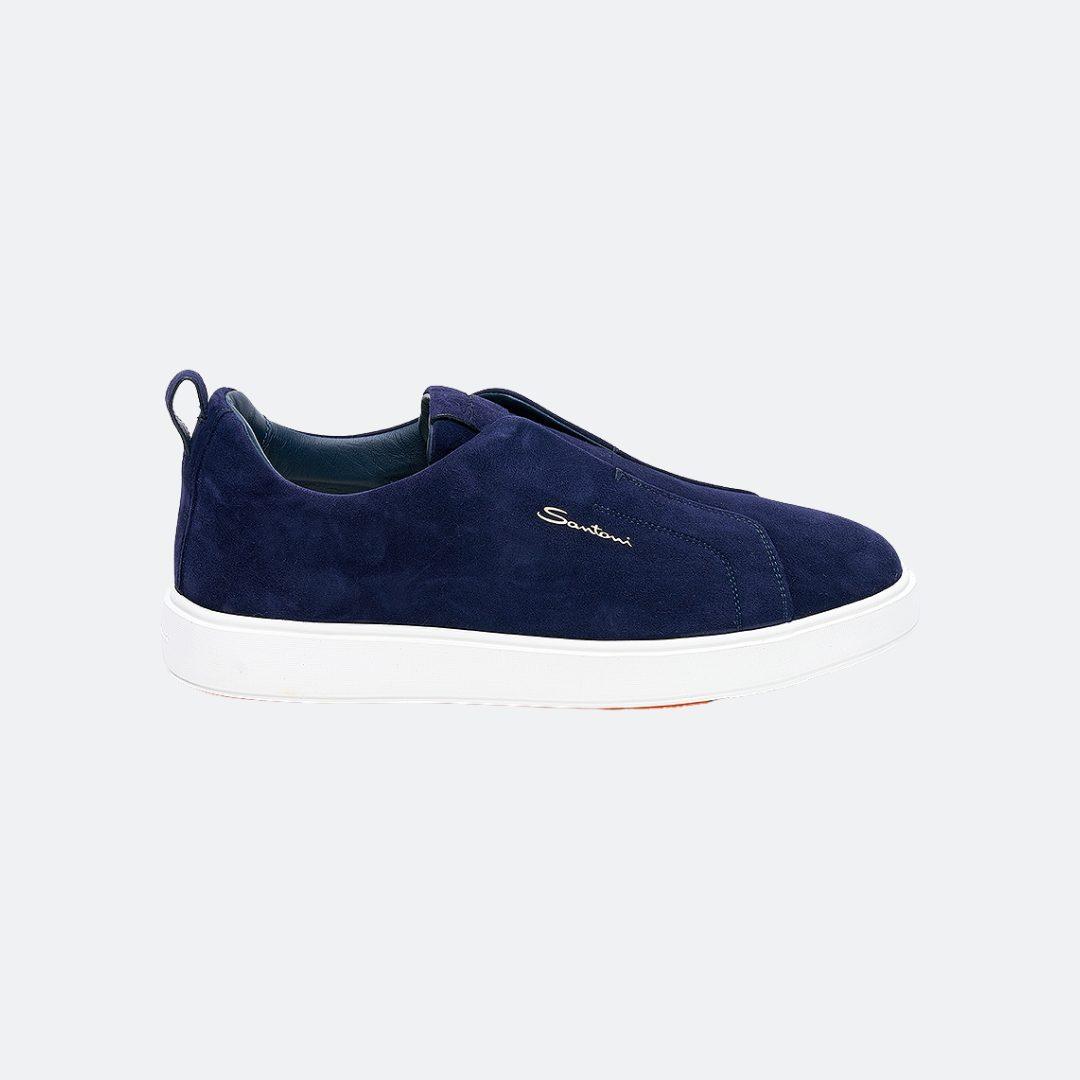 Santoni Blue Suede Men Sneakers