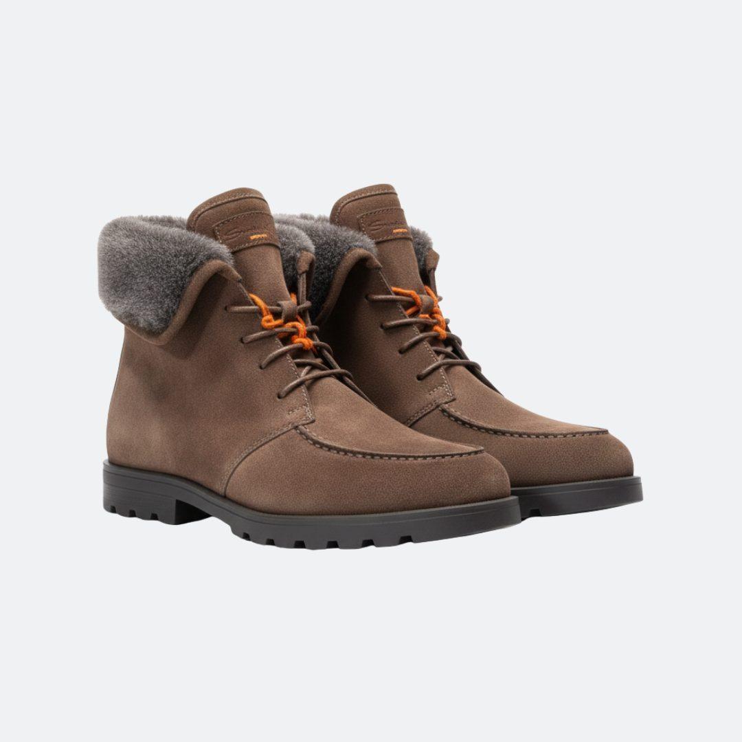 Santoni Brown Men Ankle Boots with Fur alternate