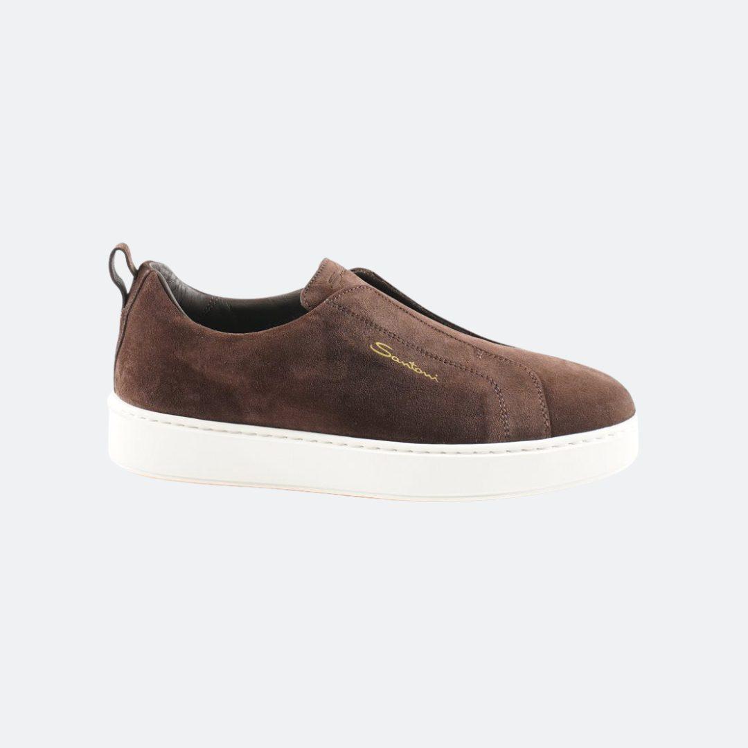 Santoni Brown Suede Men Sneakers
