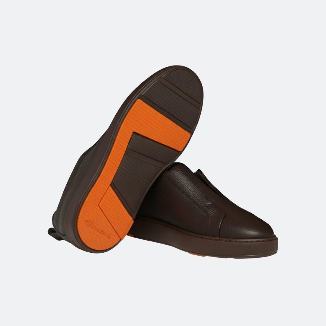 Santoni Dark Brown Slip-on Leather Men Sneakers alternate