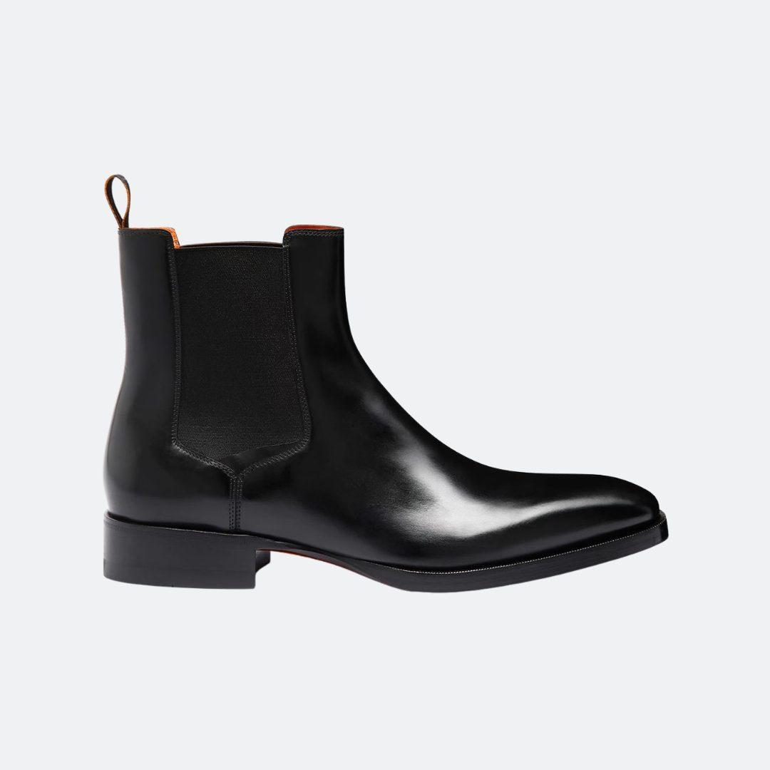 Santoni Chelsea Black Leather Men Boots