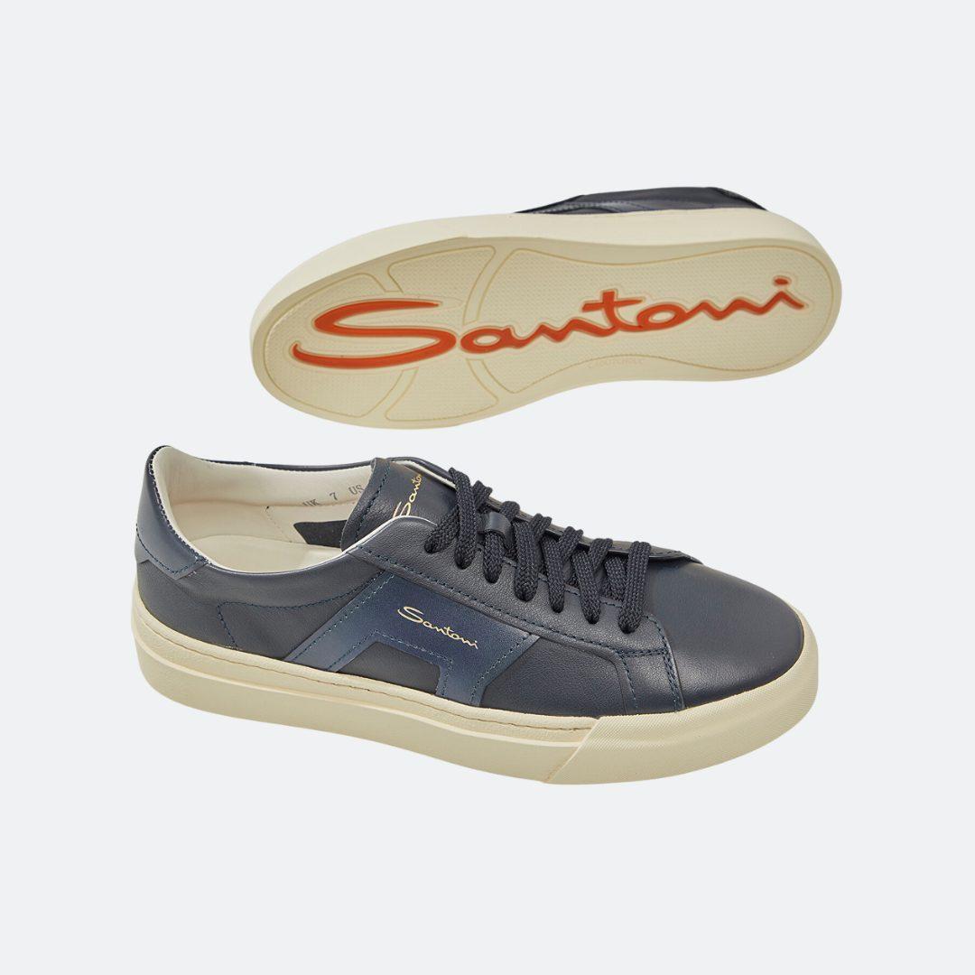 Santoni DBS Navy Blue Leather Men Sneakers alternate