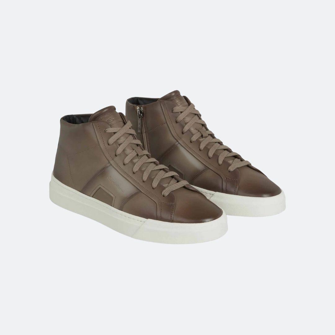 Santoni Double Buckle Brown High Top Leather Sneakers alternate