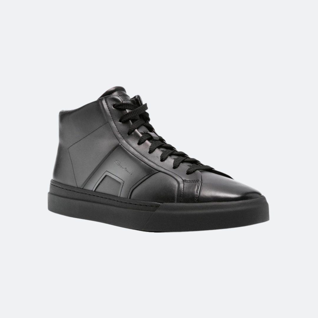 Santoni Double Buckle Grey-Black High Top Leather Sneakers alternate
