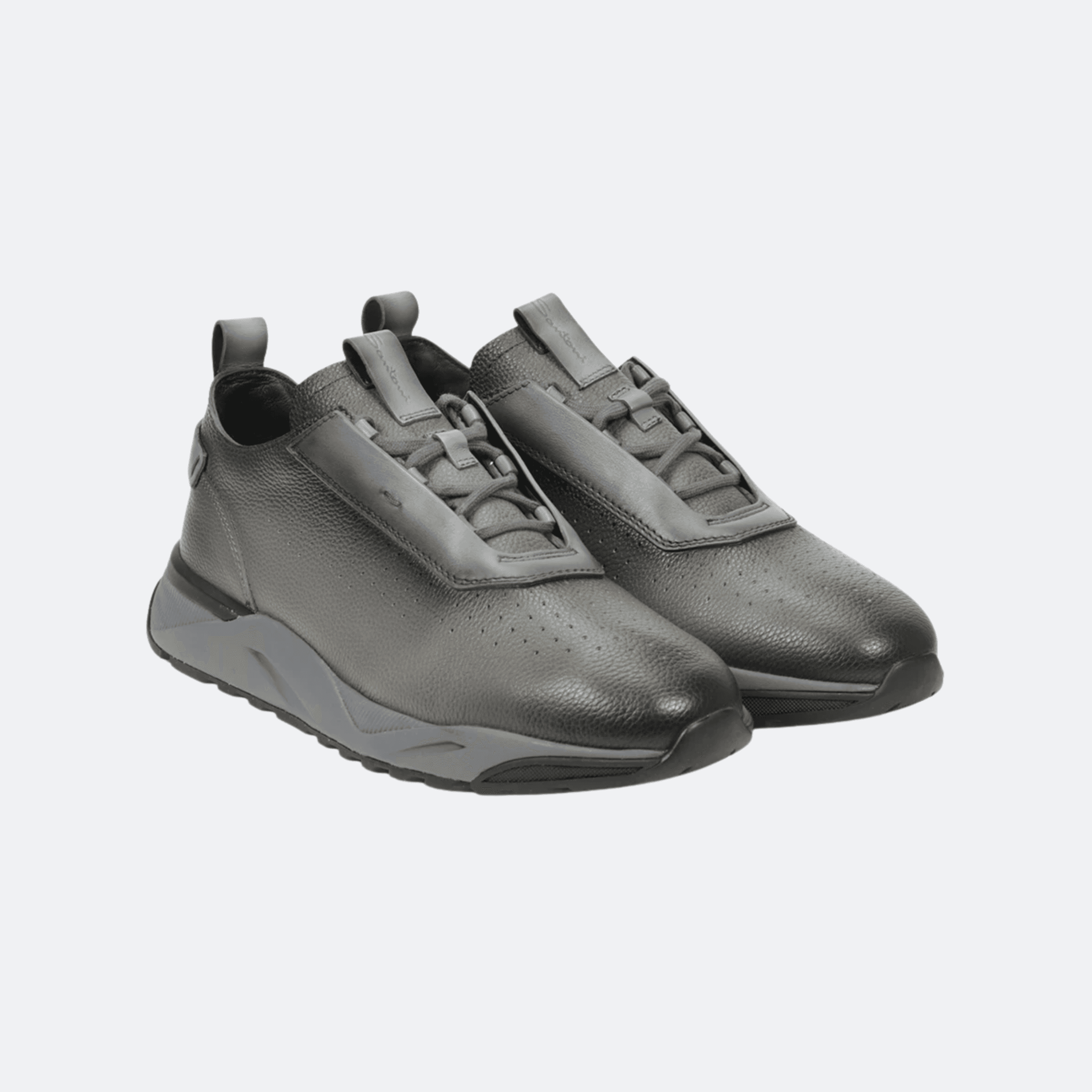 Santoni Lace Up Grey/Dark Green Leather Men Sneakers alternate