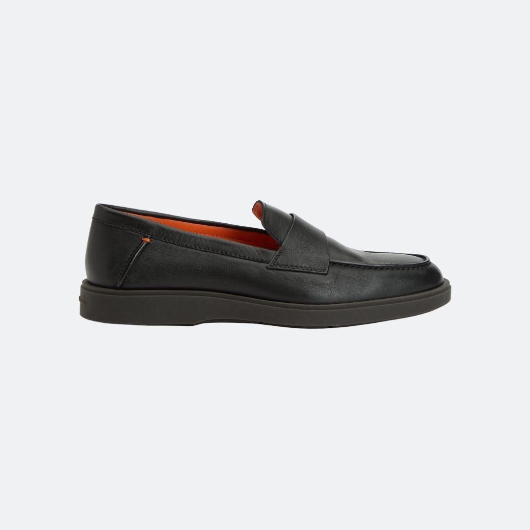 Santoni Leather Black Men Loafers
