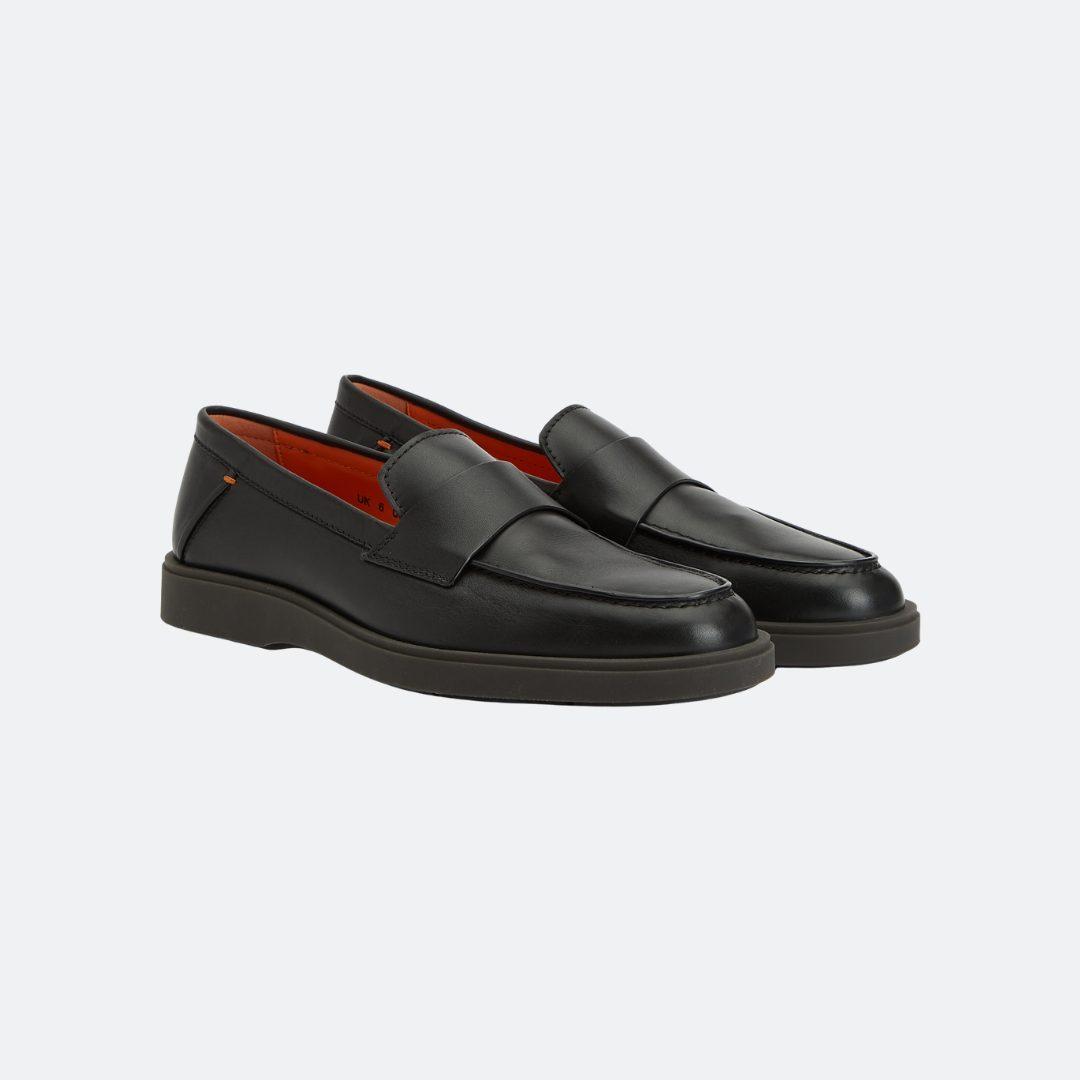 Santoni Leather Black Men Loafers alternate