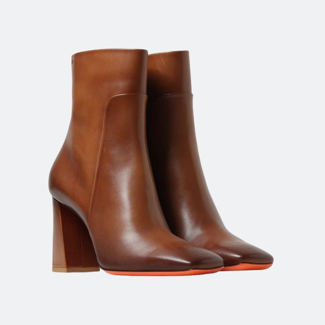 Santoni Leather Brown Women Ankle Boots with Heels alternate