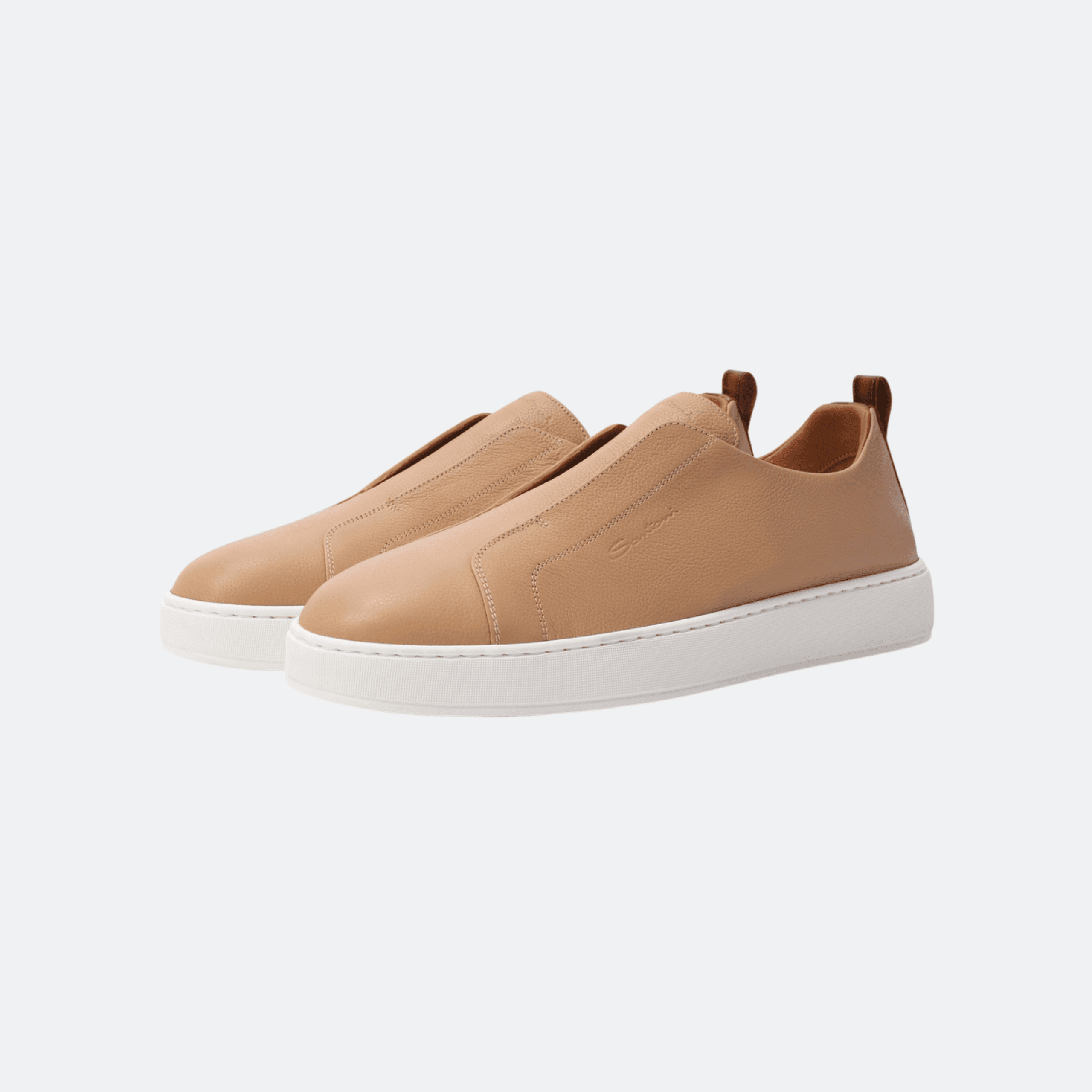 Santoni Leather Slip-On Sneakers for Men - Beige alternate