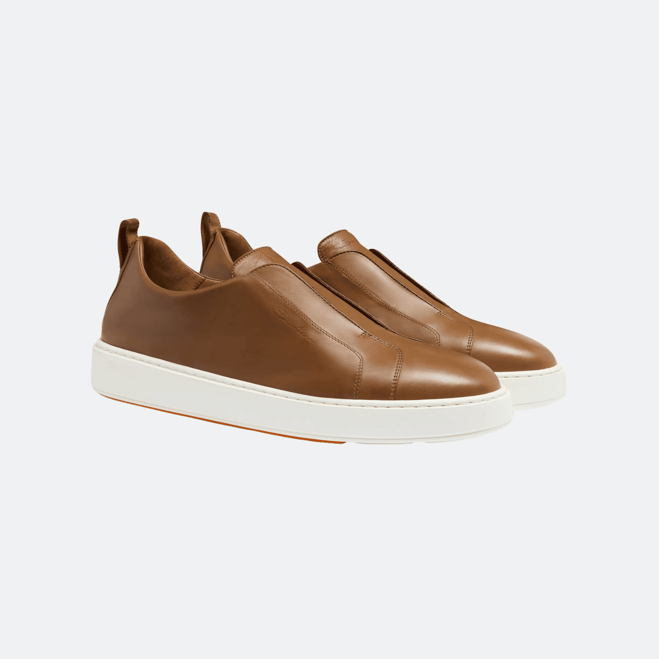 Santoni Leather Slip-On Sneakers for Men - Tan Brown alternate