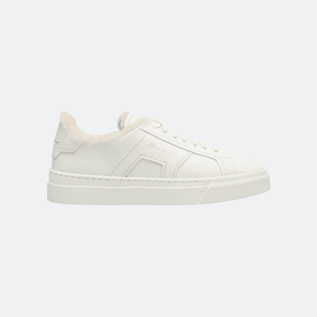 Santoni White Leather Women Snakers with Fur